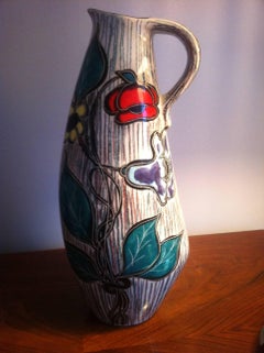 Mid-Century Modern, Tall Pair of Ceramic French Pitchers Vase Signed Vallauris