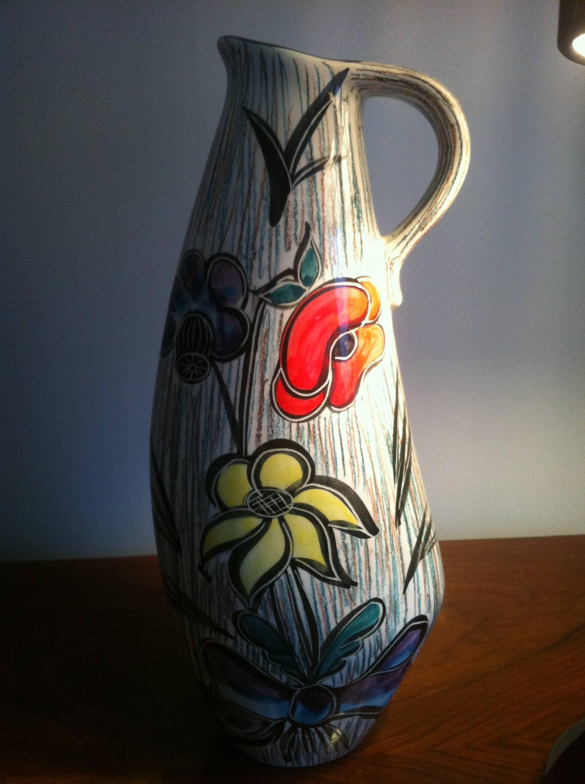 Mid-Century Modern, Tall Pair of Ceramic French Pitchers Vase Signed Vallauris In Good Condition For Sale In Paris, FR