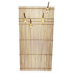 Mid-Century Modulable Slatted Wood and Brass Coat Rack, Italy 1950s