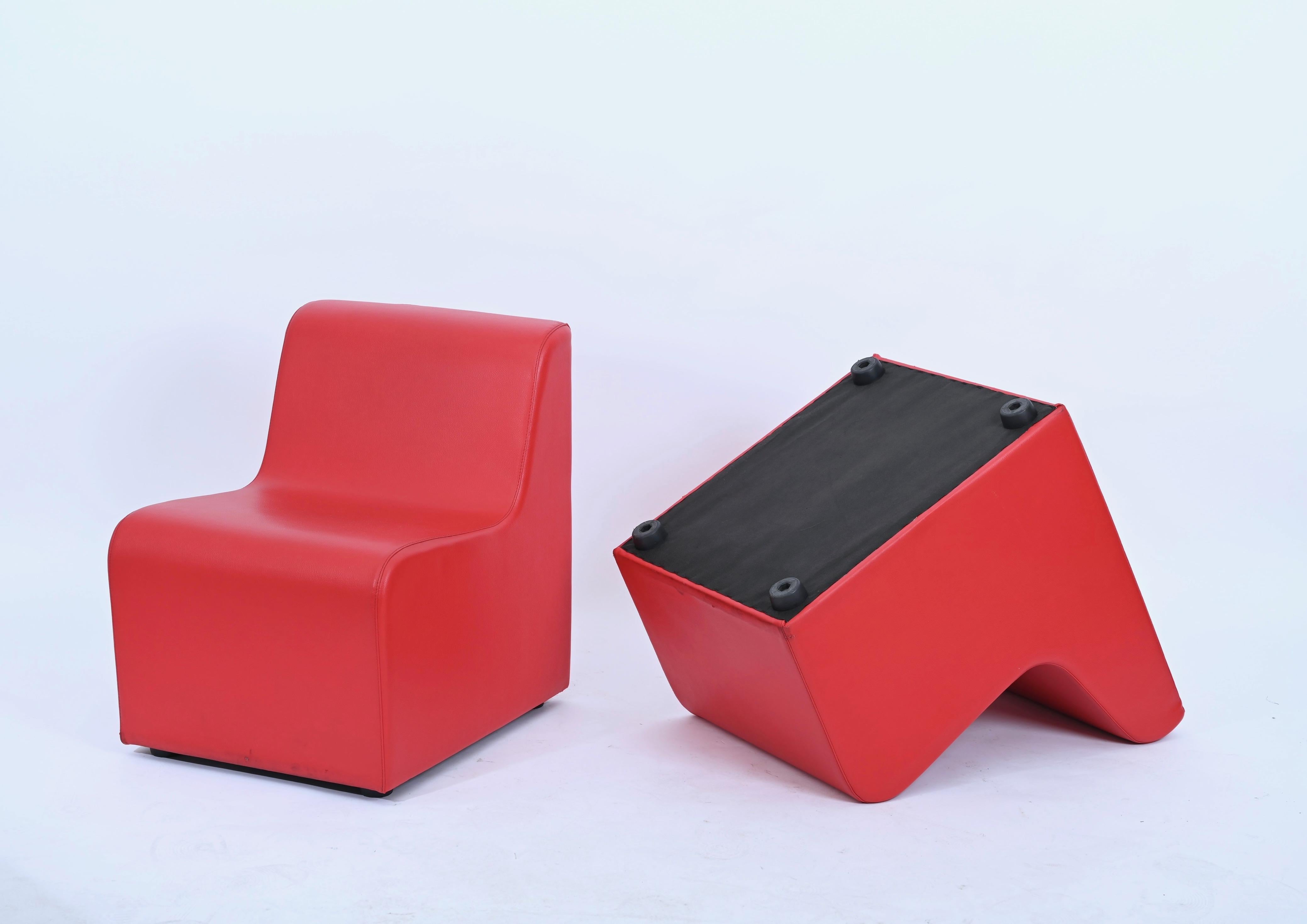 Fauteuils modulaires du milieu du siècle dernier, ensemble de salon en similicuir rouge, Italie, années 1980 en vente 7