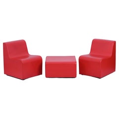 Retro Mid-Century Modular Armchairs, Red Leatherette Living Room Set, Italy 1980s