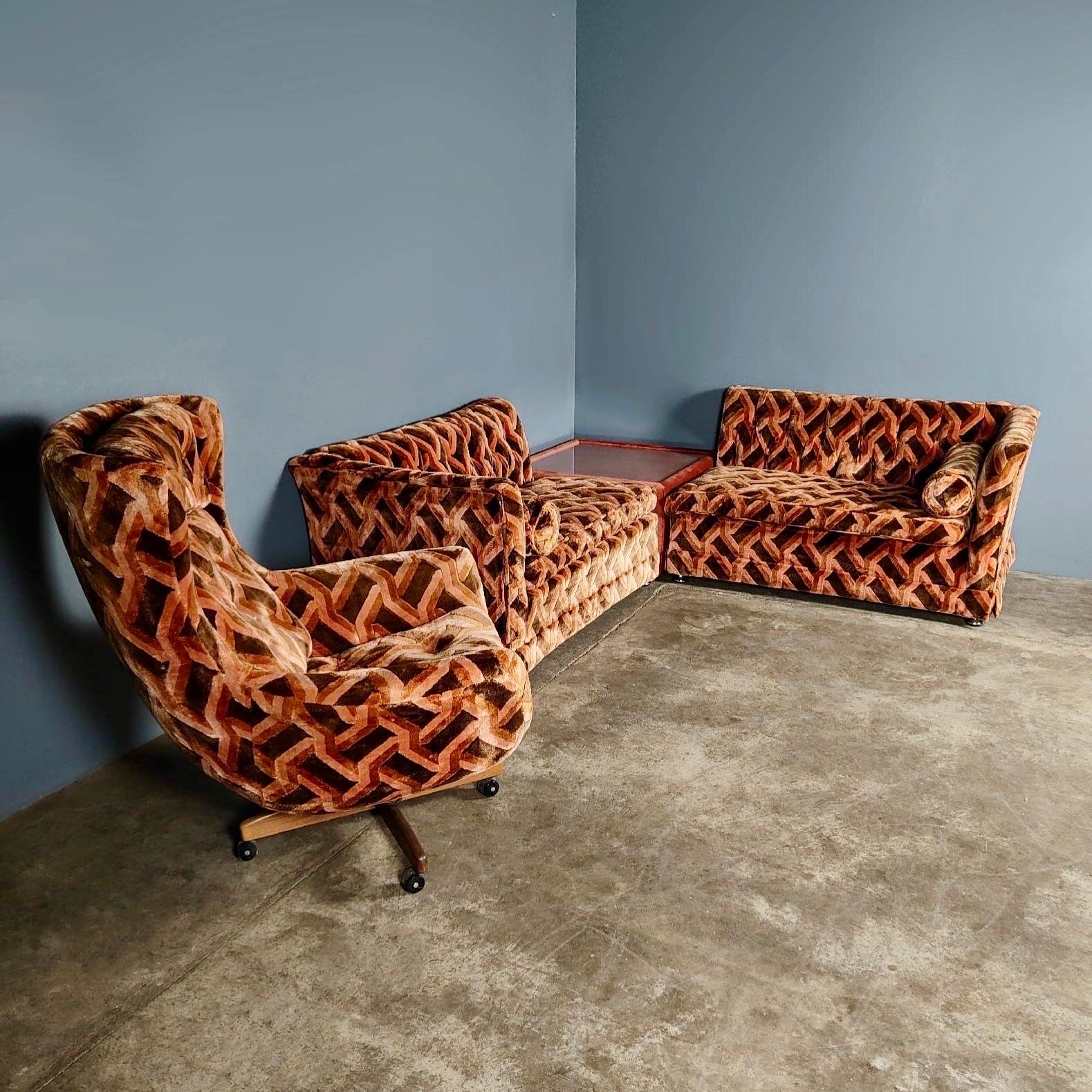 Retro Style Module Chair Mid Century Modular Fabric Corner Sofa and Lounge Chair Vintage Retro ...