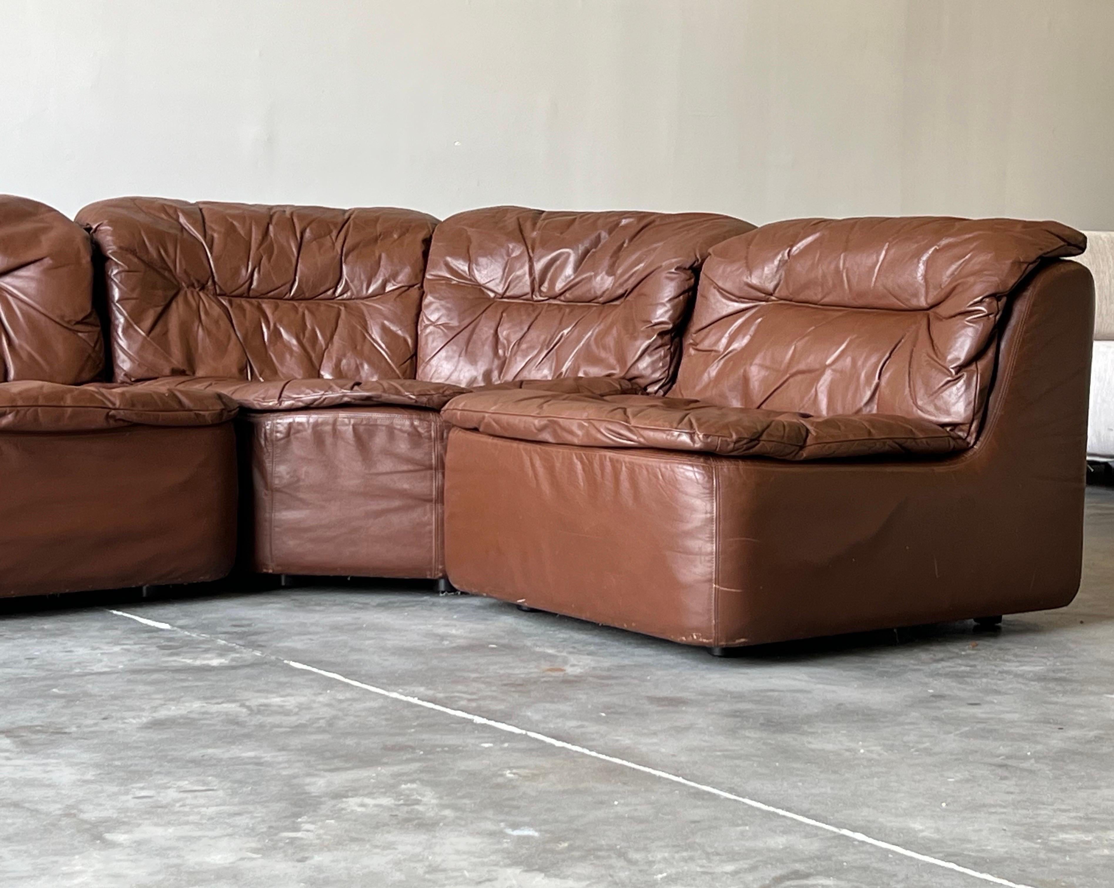 Leather Mid-Century Modular Sofa by Friedrich Hill for Walter Knoll For Sale
