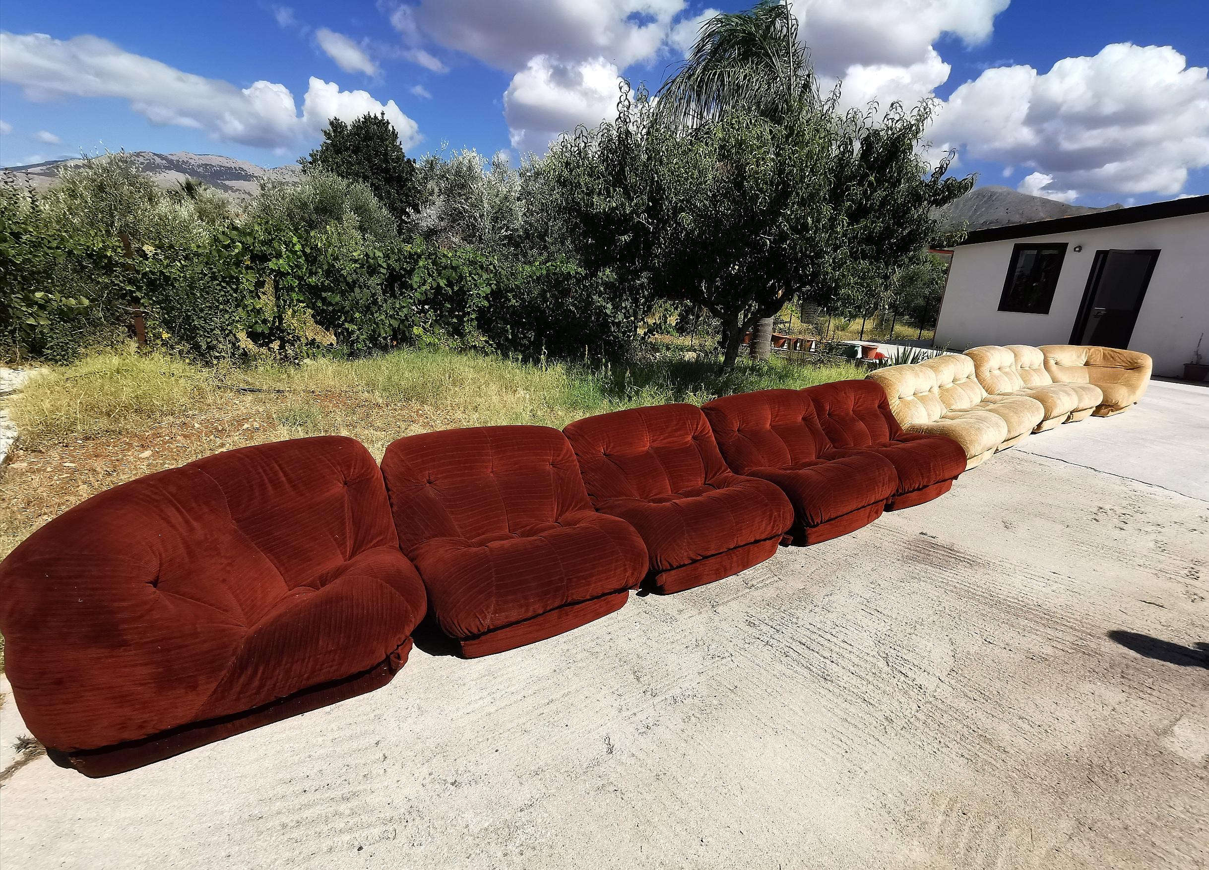 Mid-Century Modern Mid-Century Modular Sofa Nuvolone by Mimo J. in Velvet Beige, Brown, Brick Red