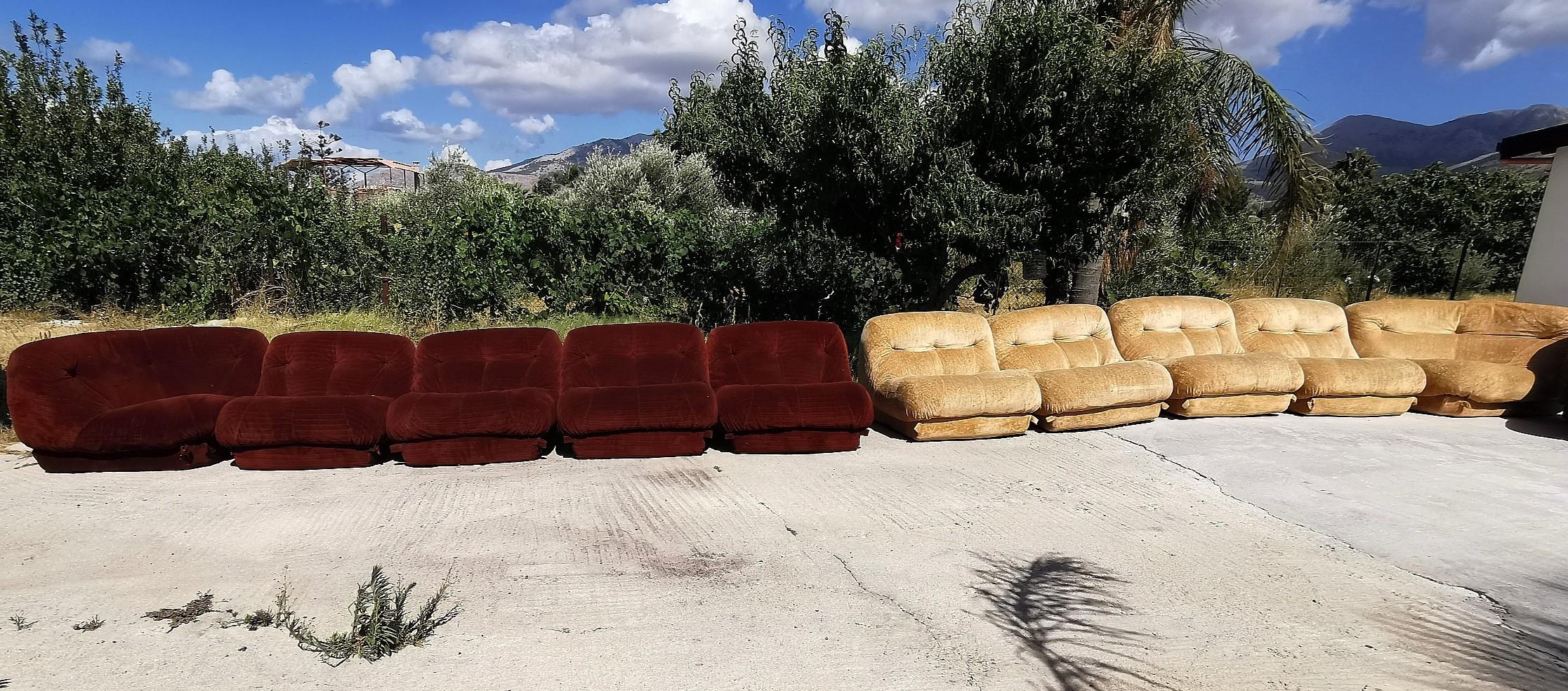 20th Century Mid-Century Modular Sofa Nuvolone by Mimo J. in Velvet Beige, Brown, Brick Red