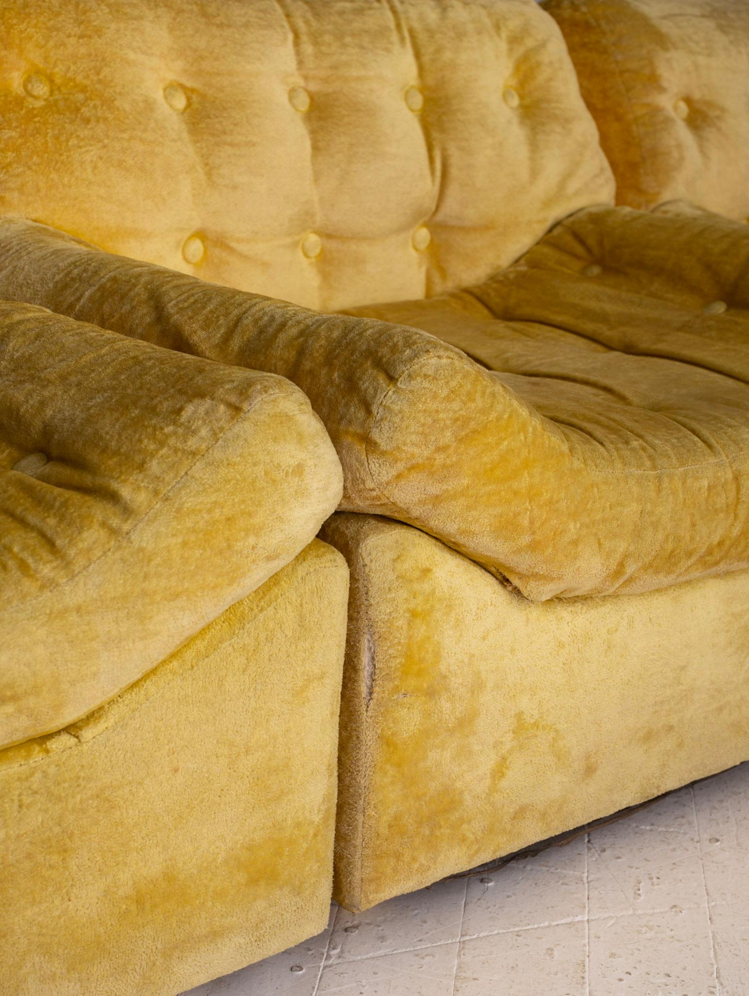 Space Age Mid-Century Modular Three-Piece Velvet Sectional Sofa
