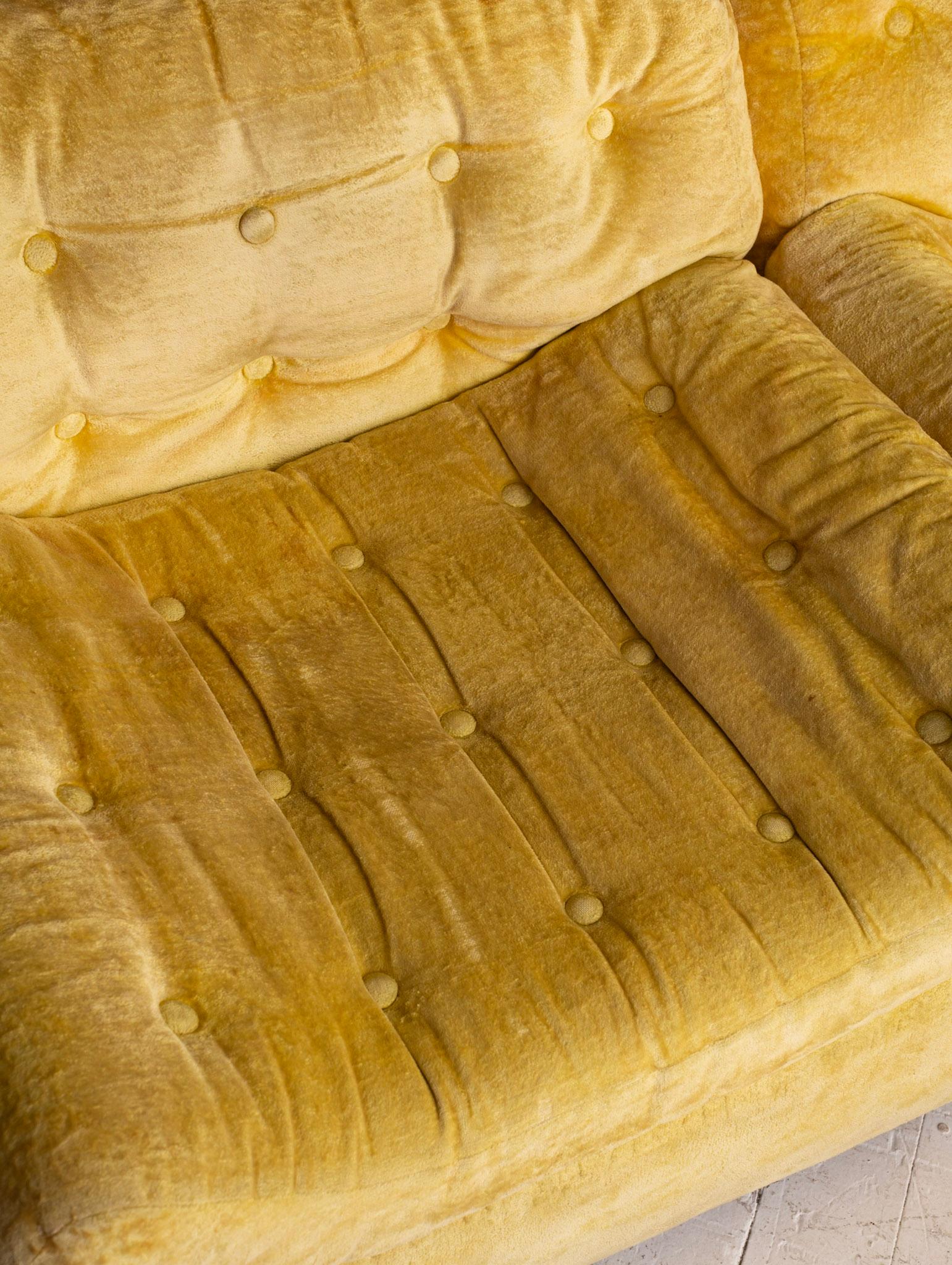 American Mid-Century Modular Three-Piece Velvet Sectional Sofa