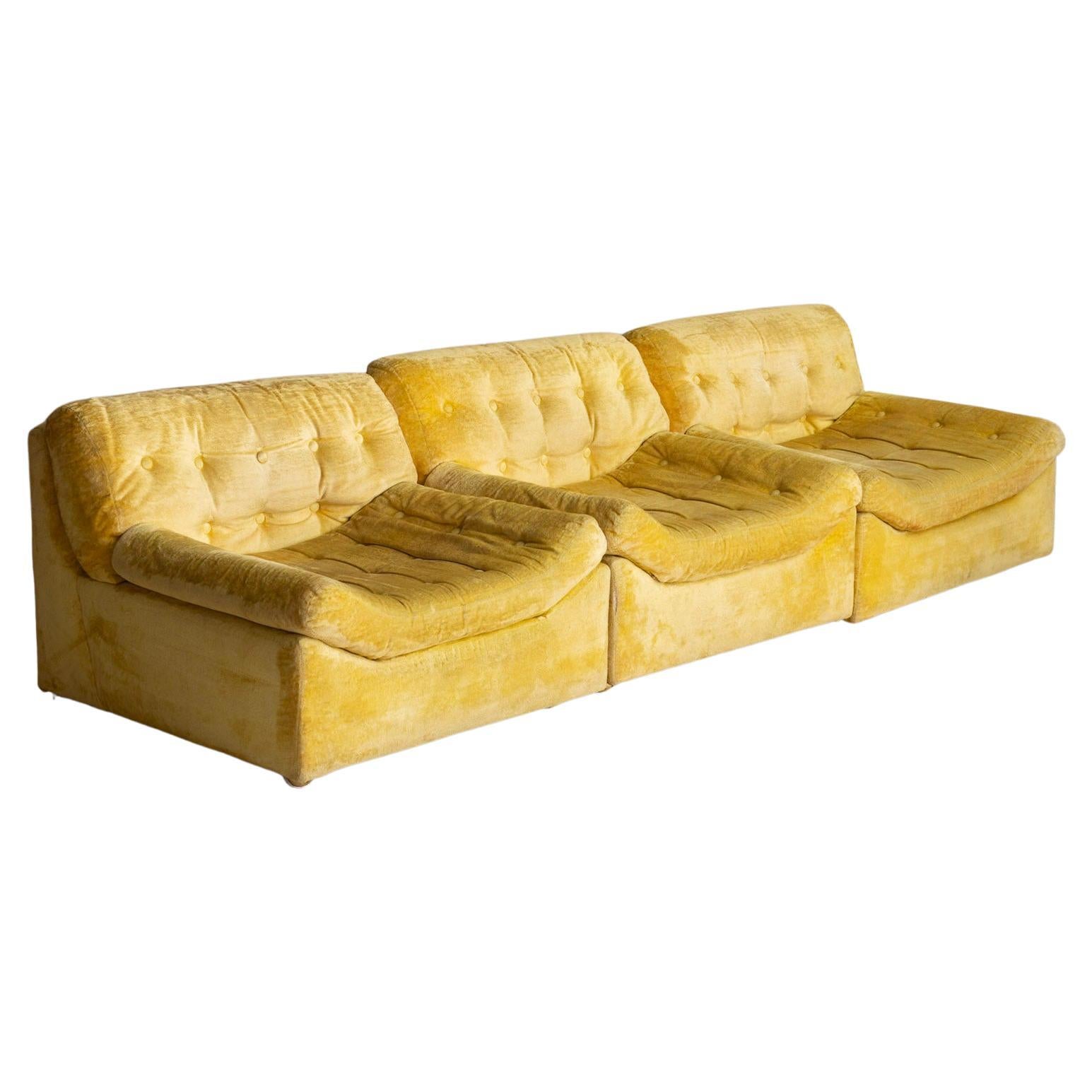Mid-Century Modular Three-Piece Velvet Sectional Sofa