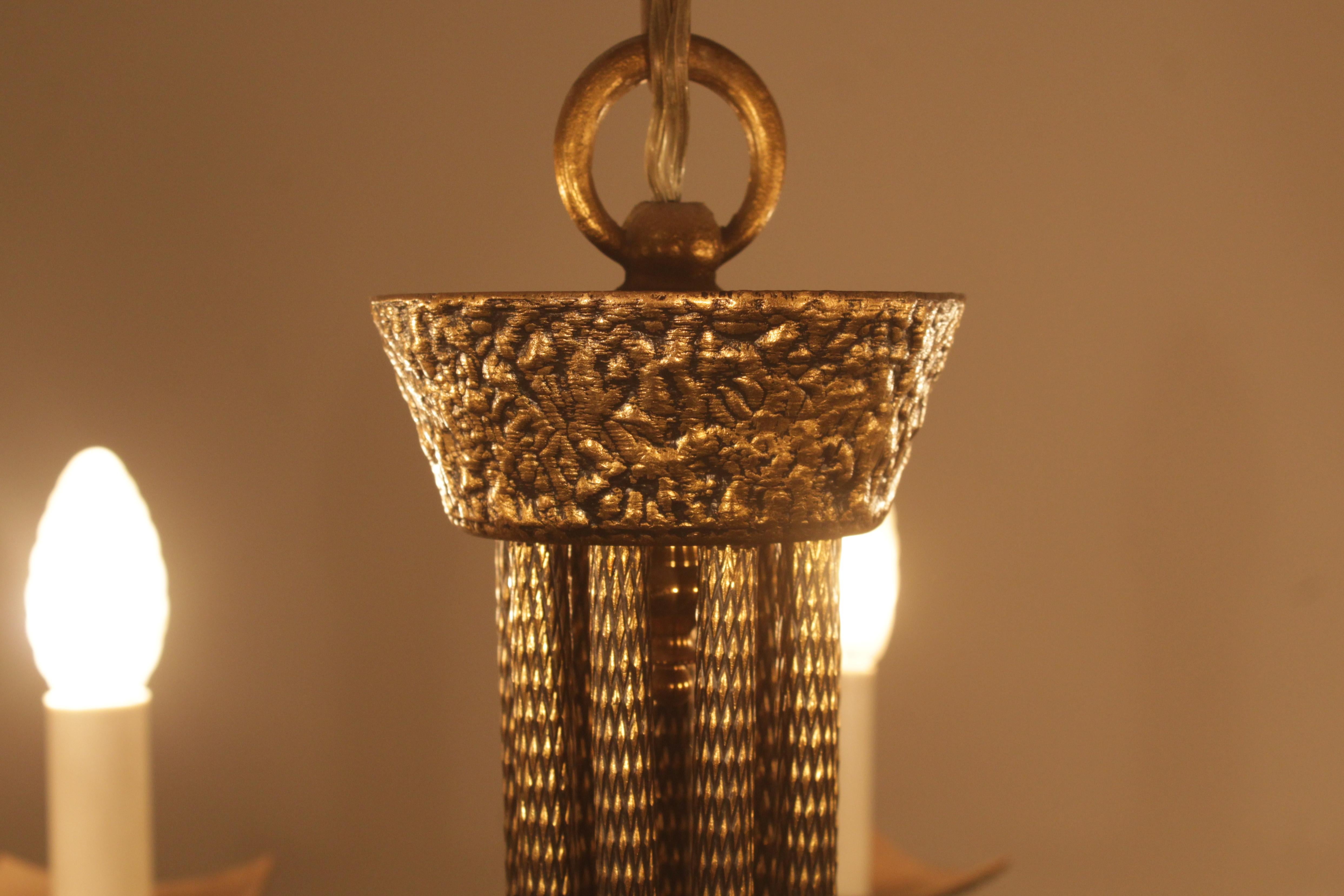 Mid-Century Moe Bridge Style set of 2 Brutalist Brass Chandelier 60s Italy 3