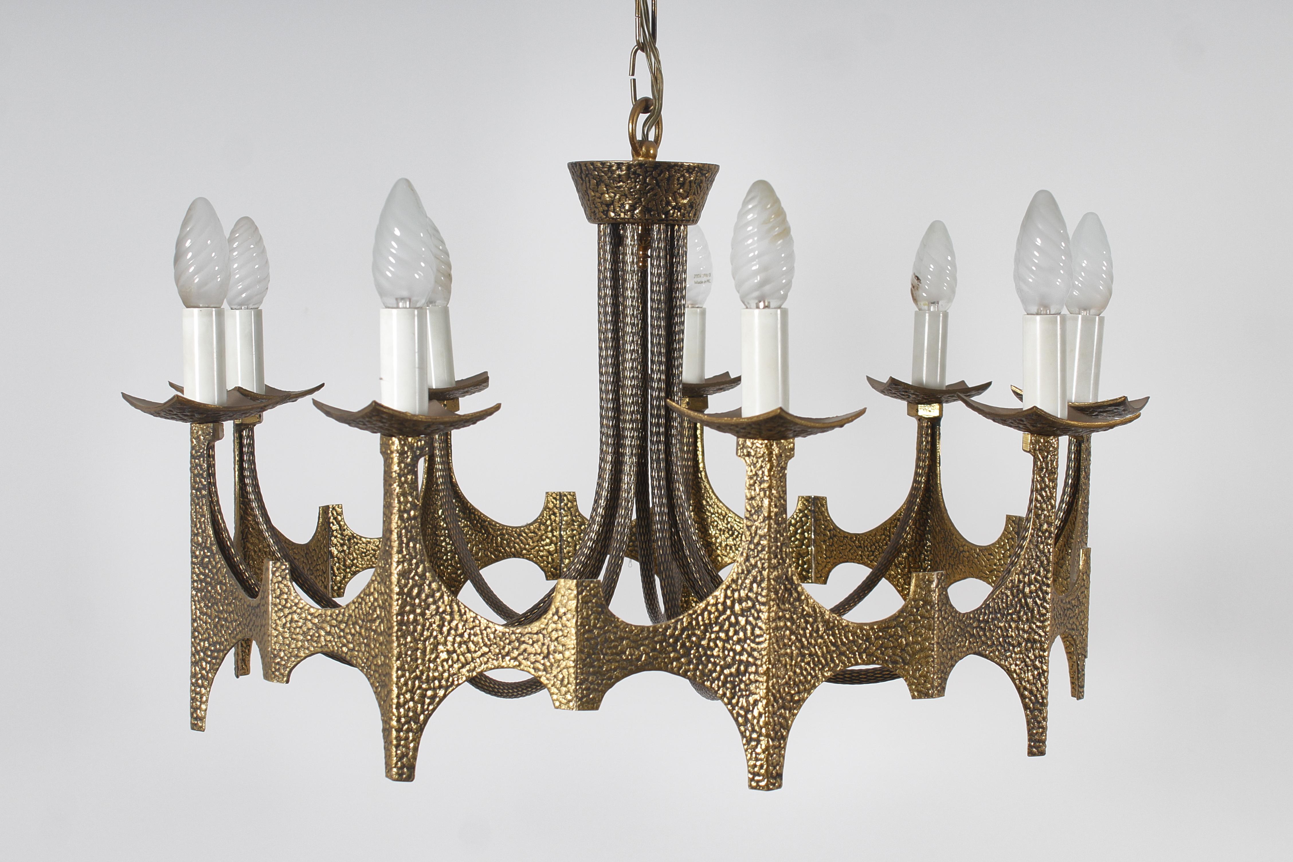 Metal Mid-Century Moe Bridge Style set of 2 Brutalist Brass Chandelier 60s Italy