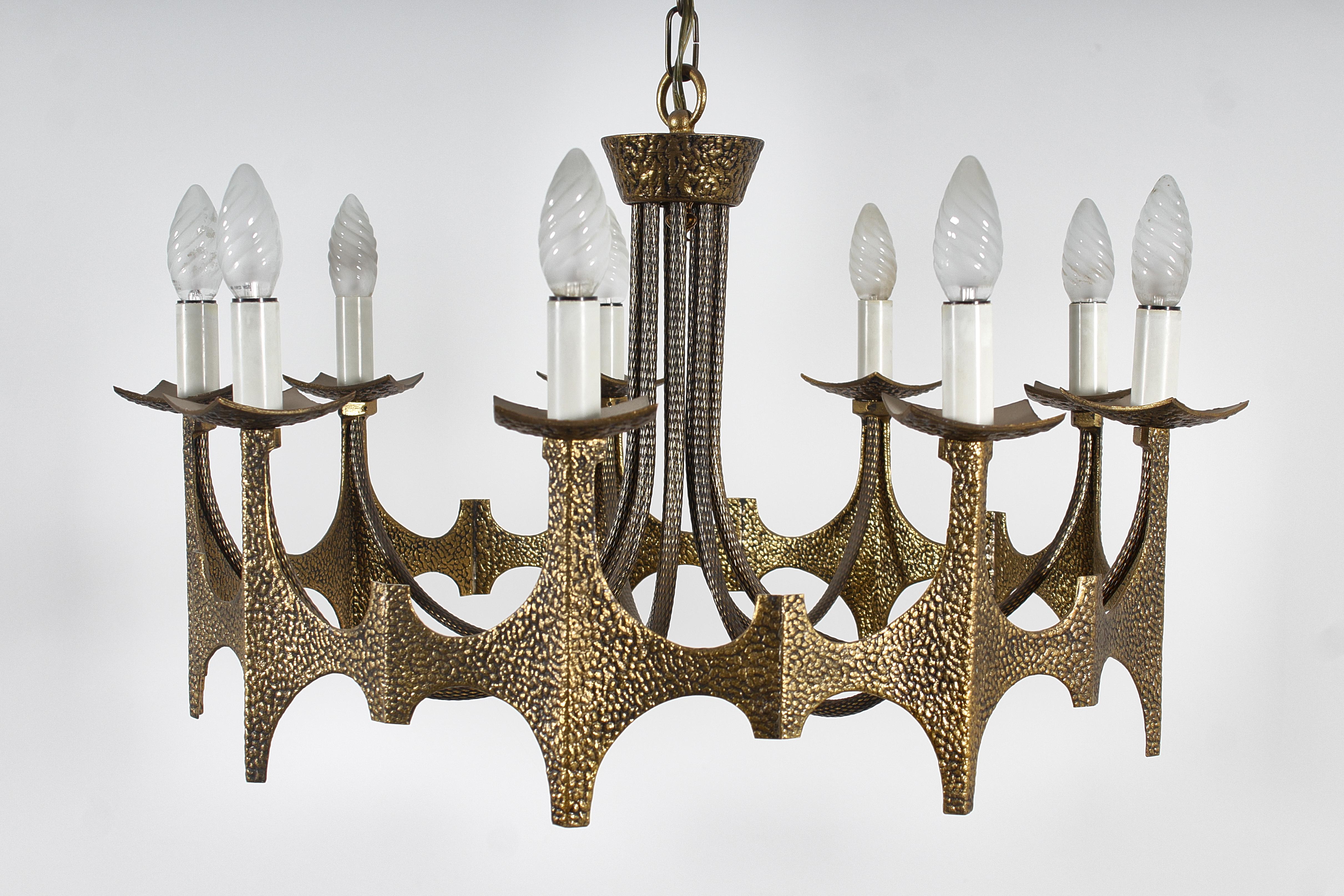 Mid-Century Moe Bridge Style set of 2 Brutalist Brass Chandelier 60s Italy 1
