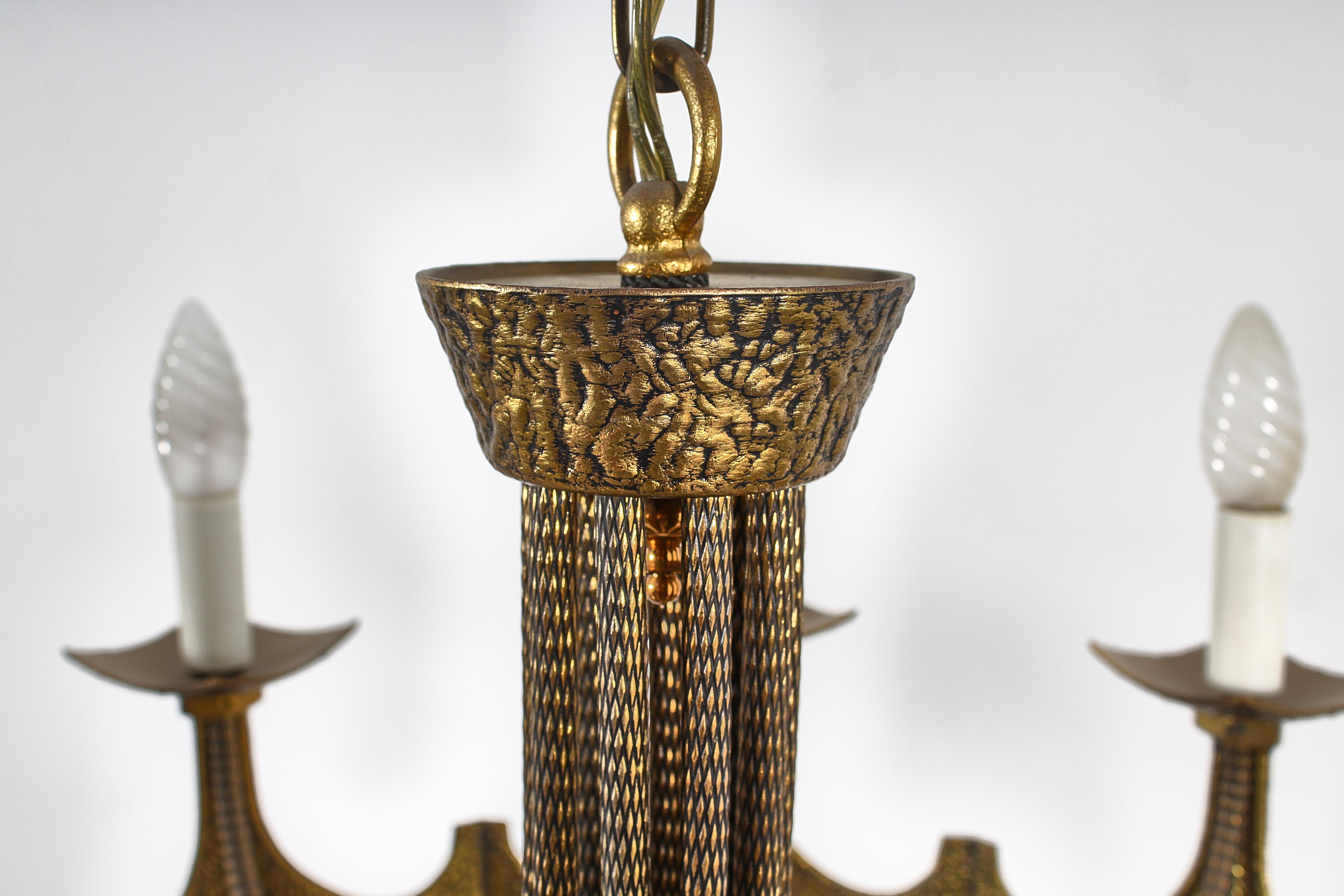 Mid-Century Moe Bridge Style set of 2 Brutalist Brass Chandelier 60s Italy 2