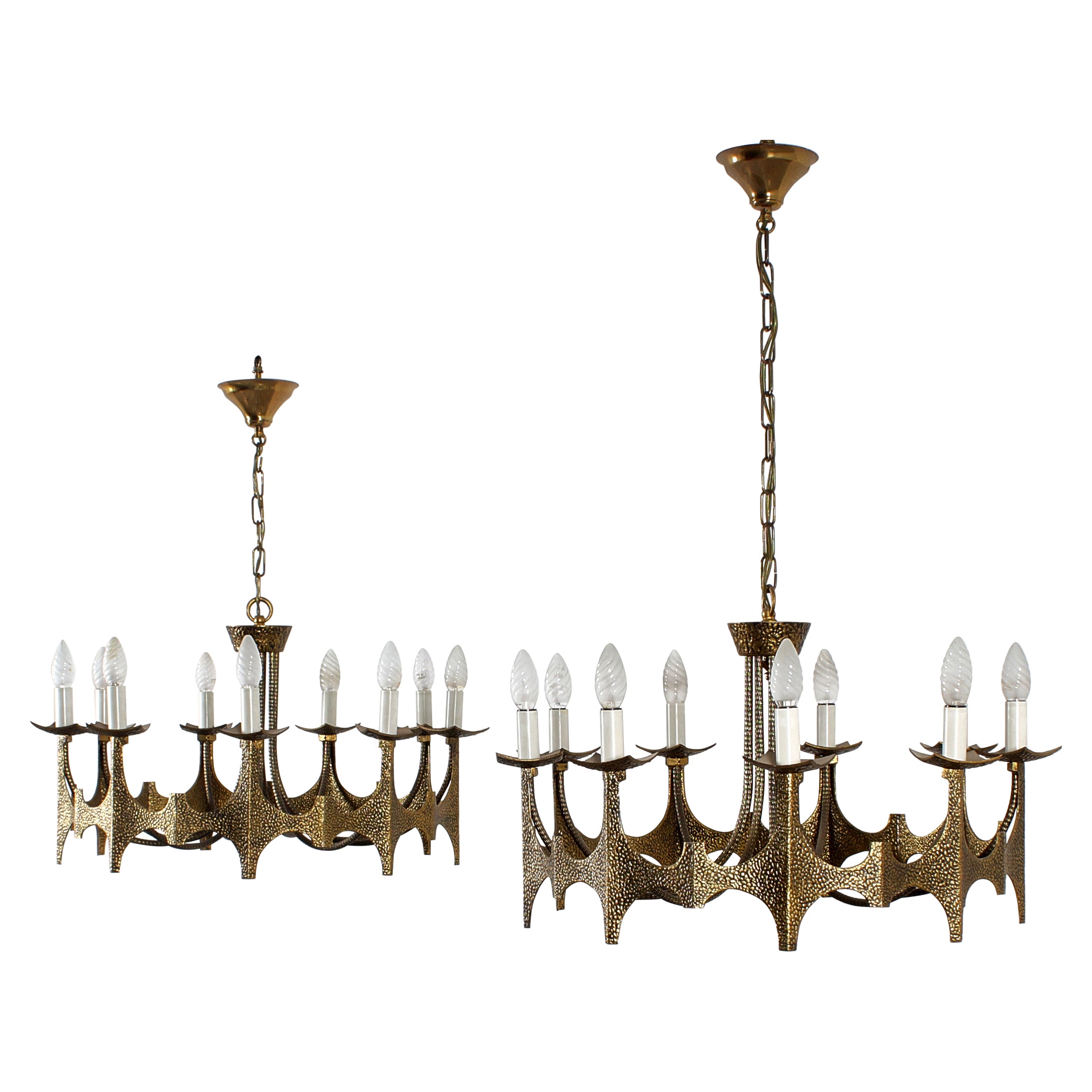 Mid-Century Moe Bridge Style set of 2 Brutalist Brass Chandelier 60s Italy