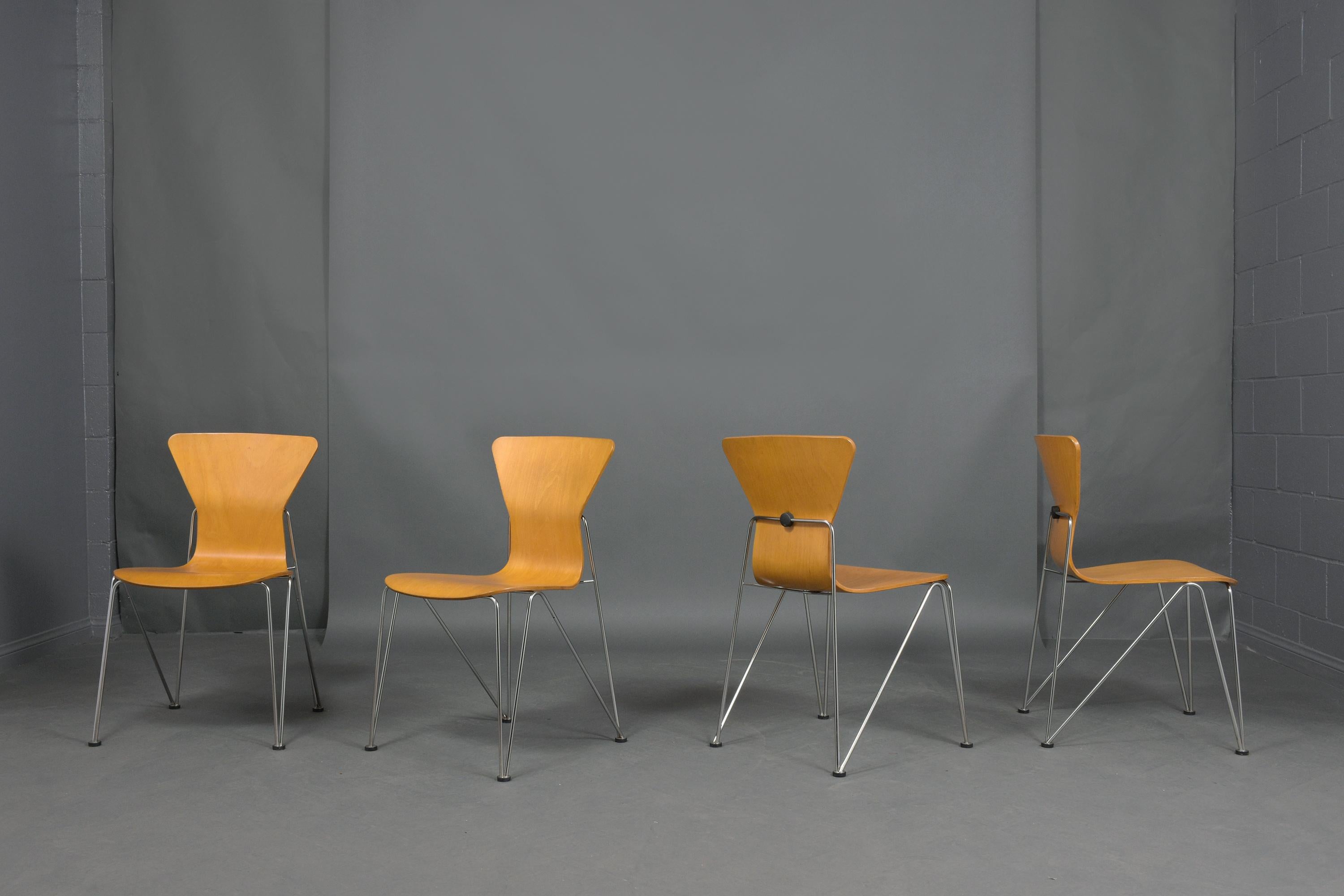 Modern Set of Four Mid-Century Plywood Chairs