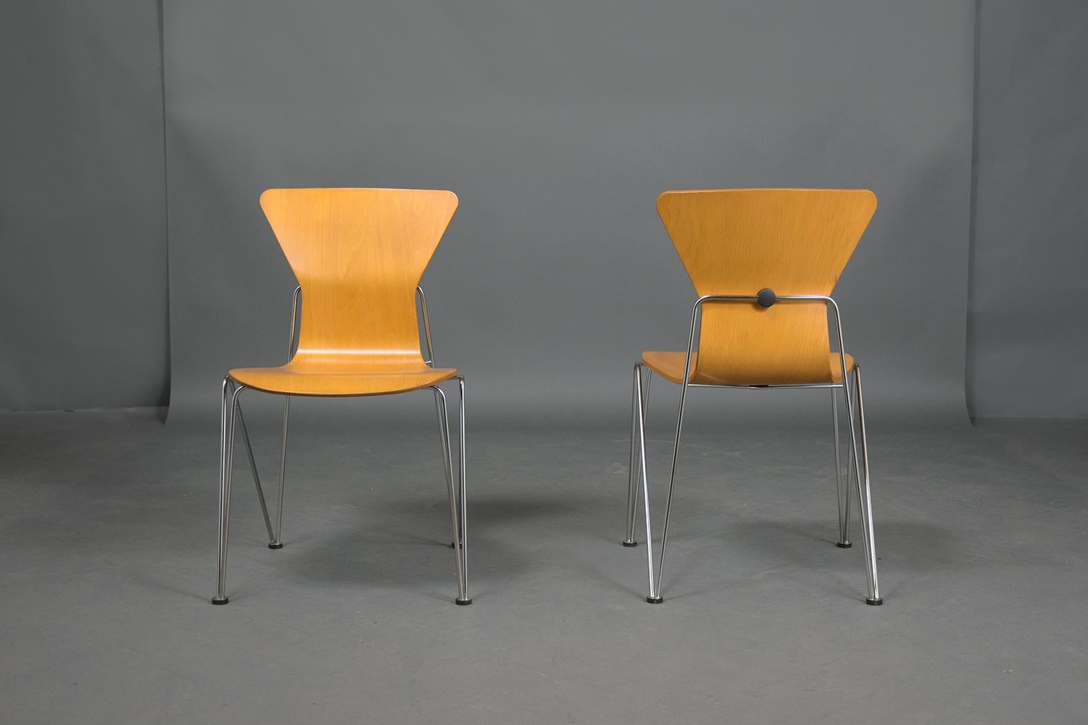 Lacquered Set of Four Mid-Century Plywood Chairs