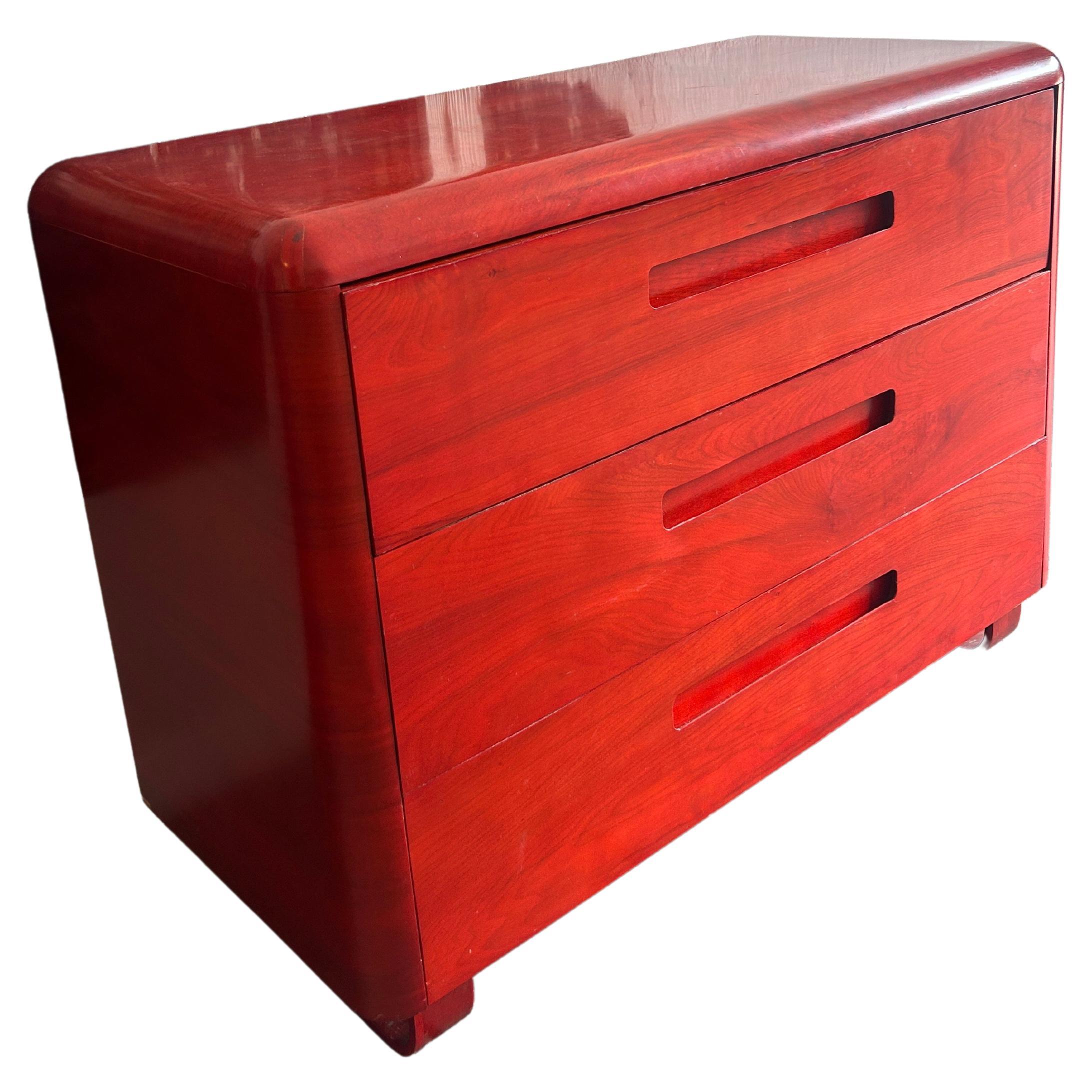 American Mid century molded plywood Red dresser by Paul Goodman for plymold