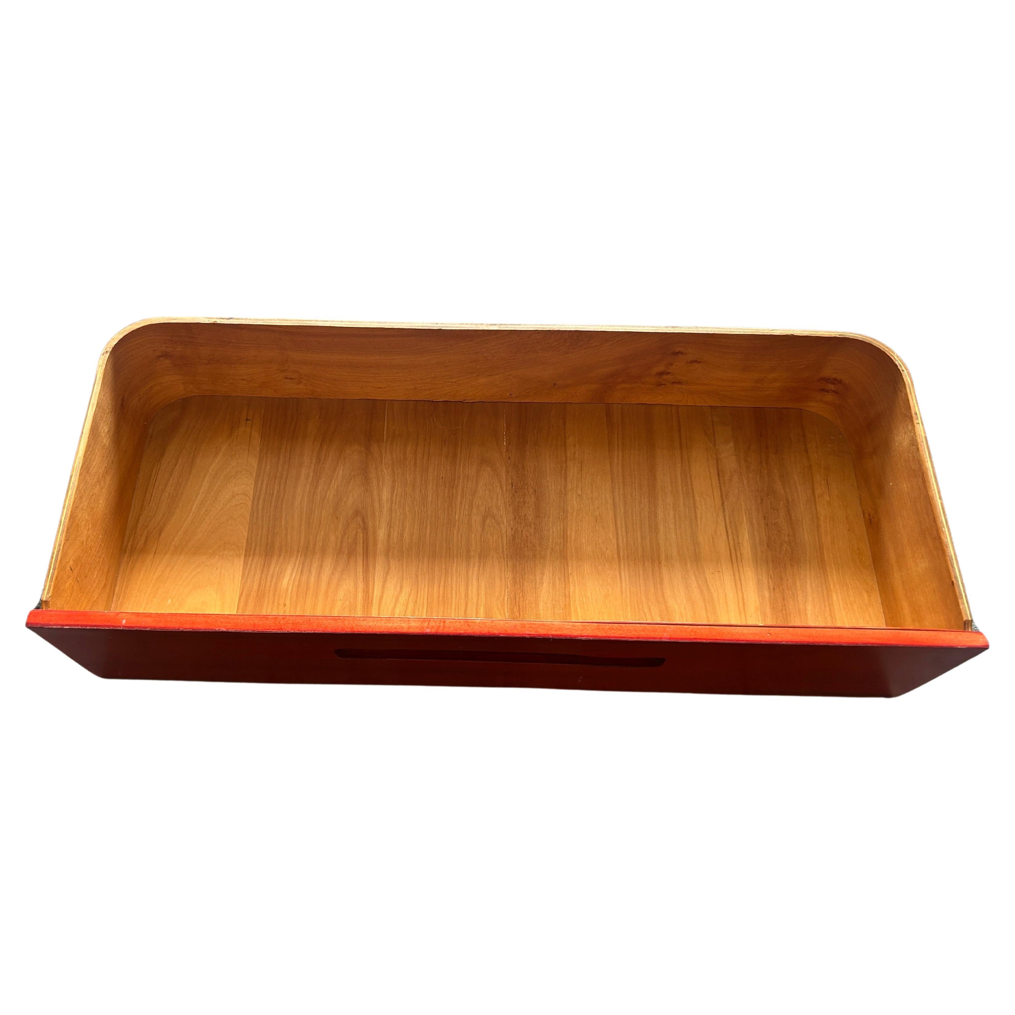 Mid century molded plywood Red dresser by Paul Goodman for plymold In Good Condition In BROOKLYN, NY