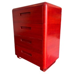 Commode haute rouge en contreplaqué moulé du milieu du siècle dernier par Paul Goodman pour plymold