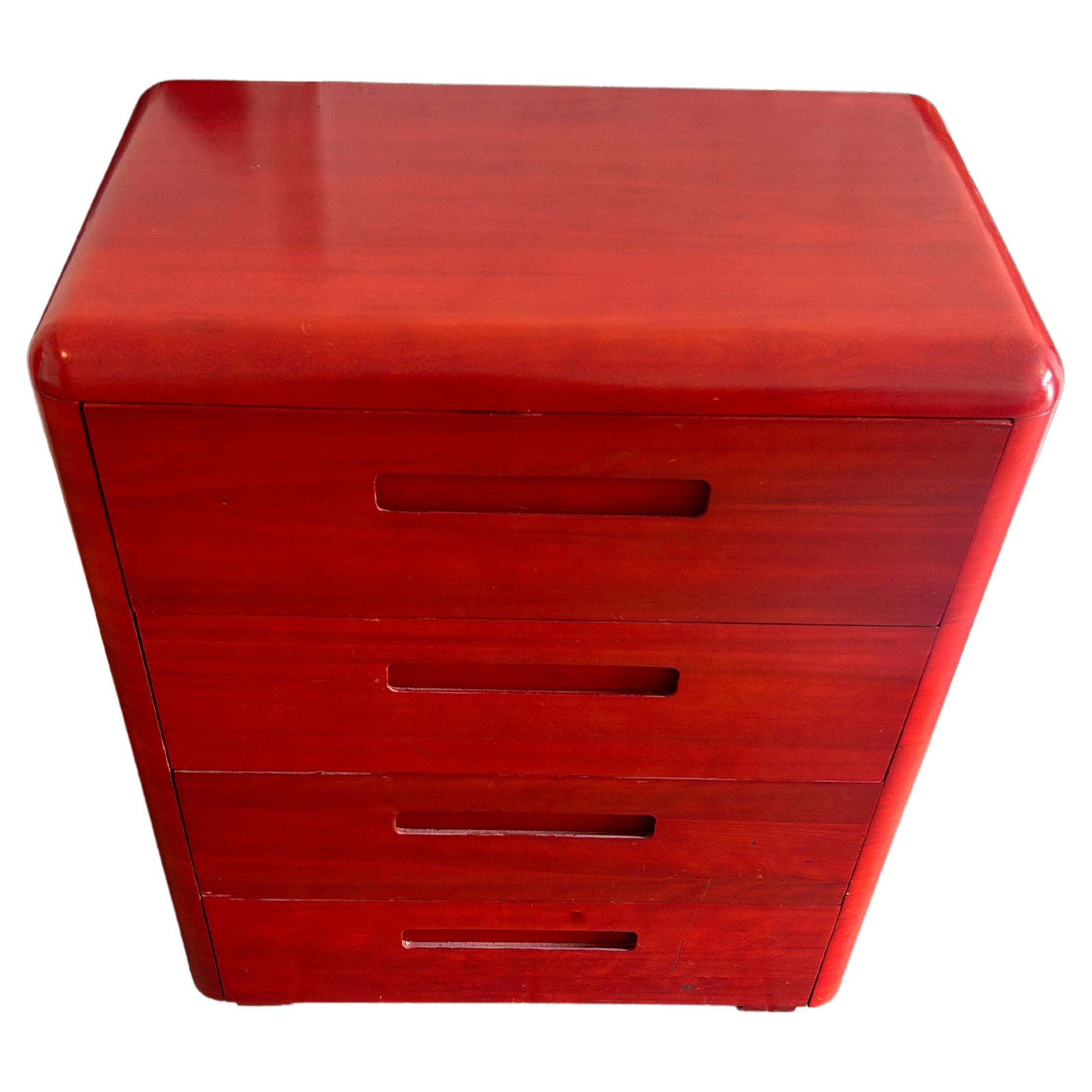 Mid-Century Modern Mid century molded plywood tall Red dresser by Paul Goodman for plymold