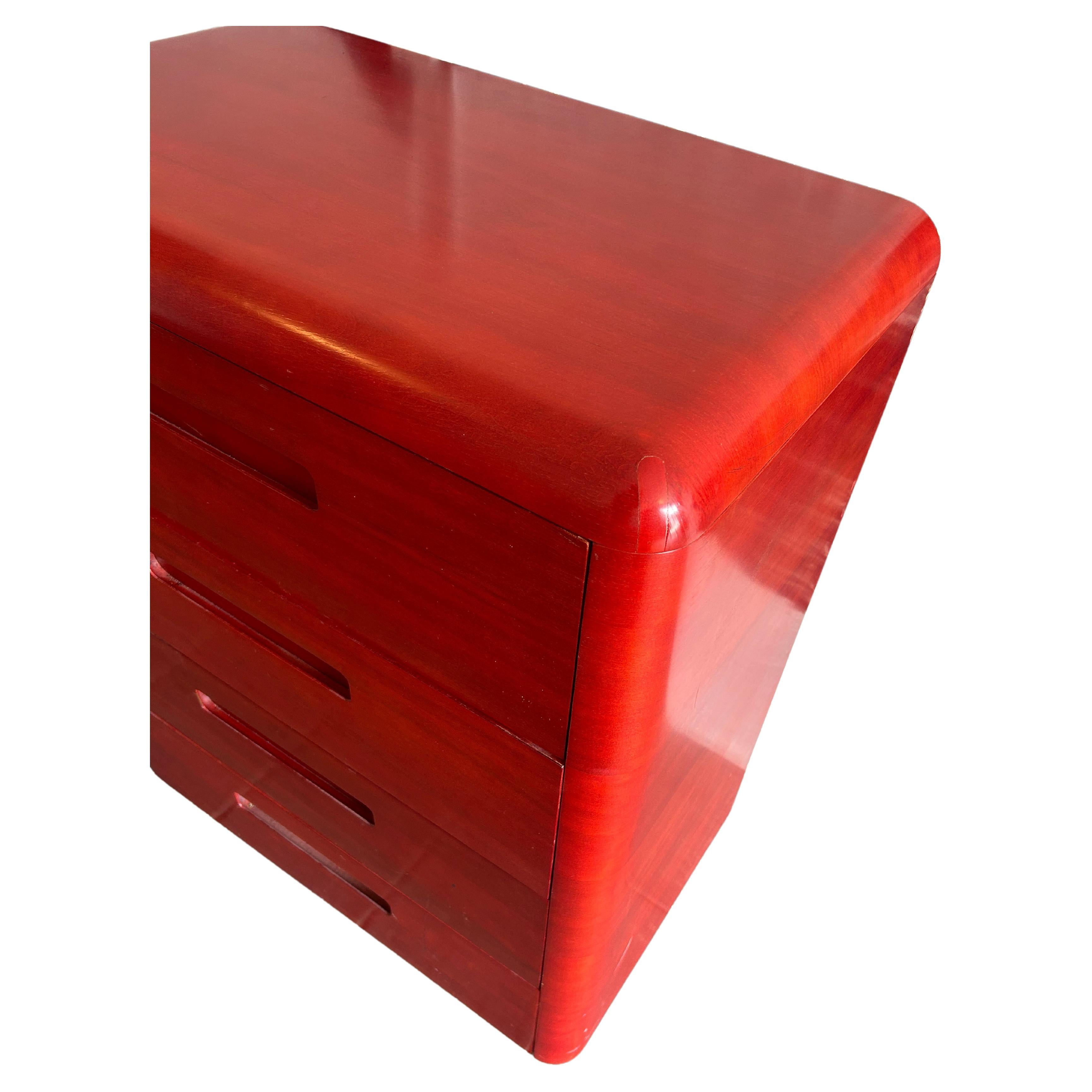 American Mid century molded plywood tall Red dresser by Paul Goodman for plymold