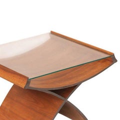 Table d'appoint en contreplaqué moulé sculpturale en forme de sablier du milieu du siècle avec plateau en verre