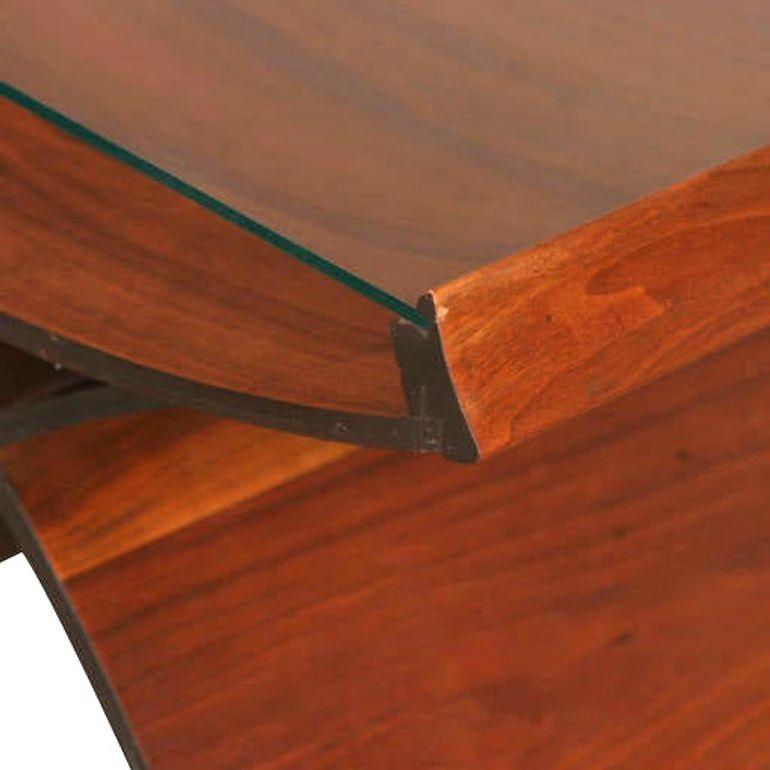 Table d'appoint en contreplaqué moulé sculpturale en forme de sablier du milieu du siècle avec plateau en verre Excellent état - En vente à Van Nuys, CA