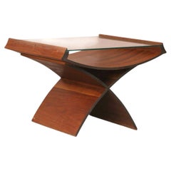 Mid-Century Molded Sculptural Plywood Hourglass Side Drink Table w/ Glass Top
