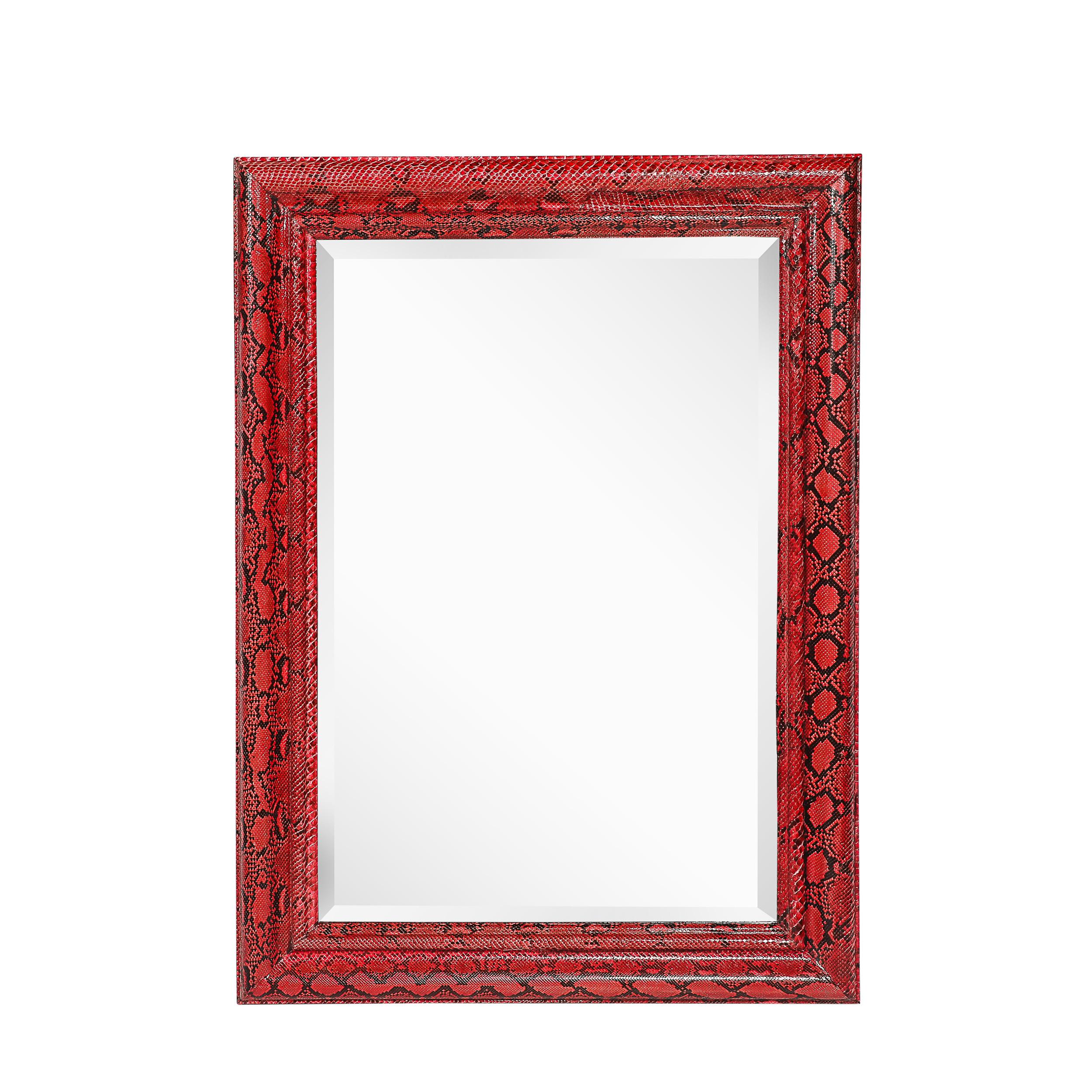 Mid-Century Molding Mirror in Red & Black Python Leather by Karl Springer For Sale