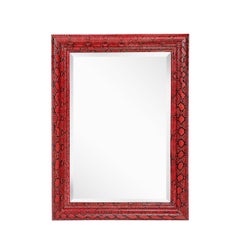Specchio con cornice in stile Mid-Century in pelle di pitone rossa e nera di Karl Springer