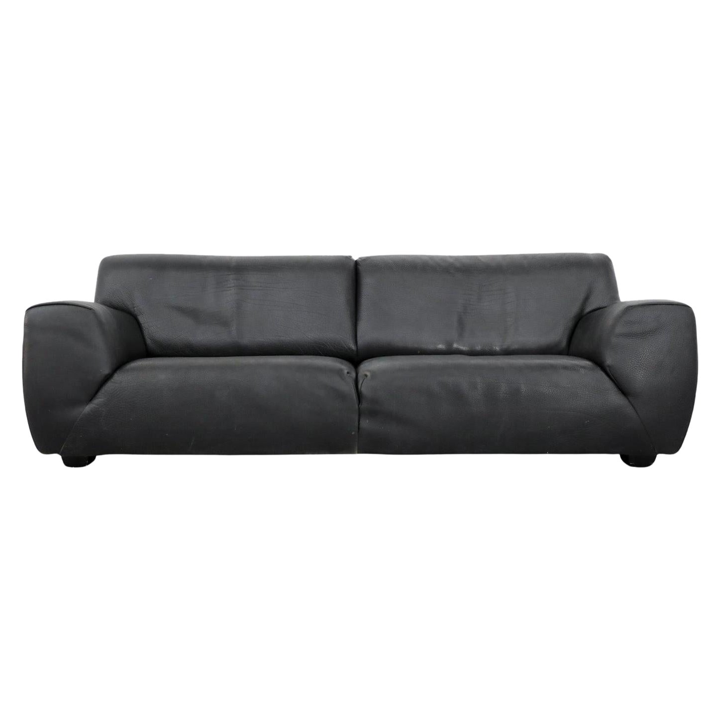 Mid-Century Molinari "Fat Boy" Black Leather Sofa