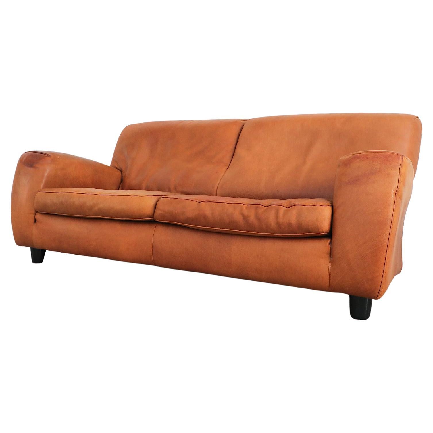 Mid-Century Molinari "Fat Boy" Cognac Leather Sofa