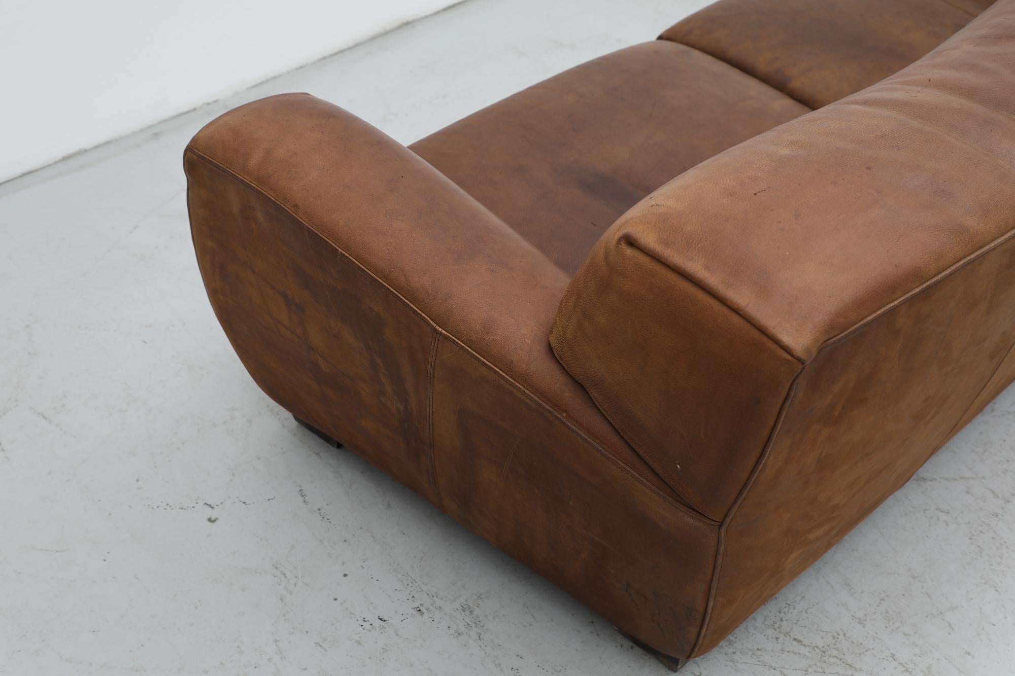 Mid-Century Molinari Italian Cognac Leather Sofa 3