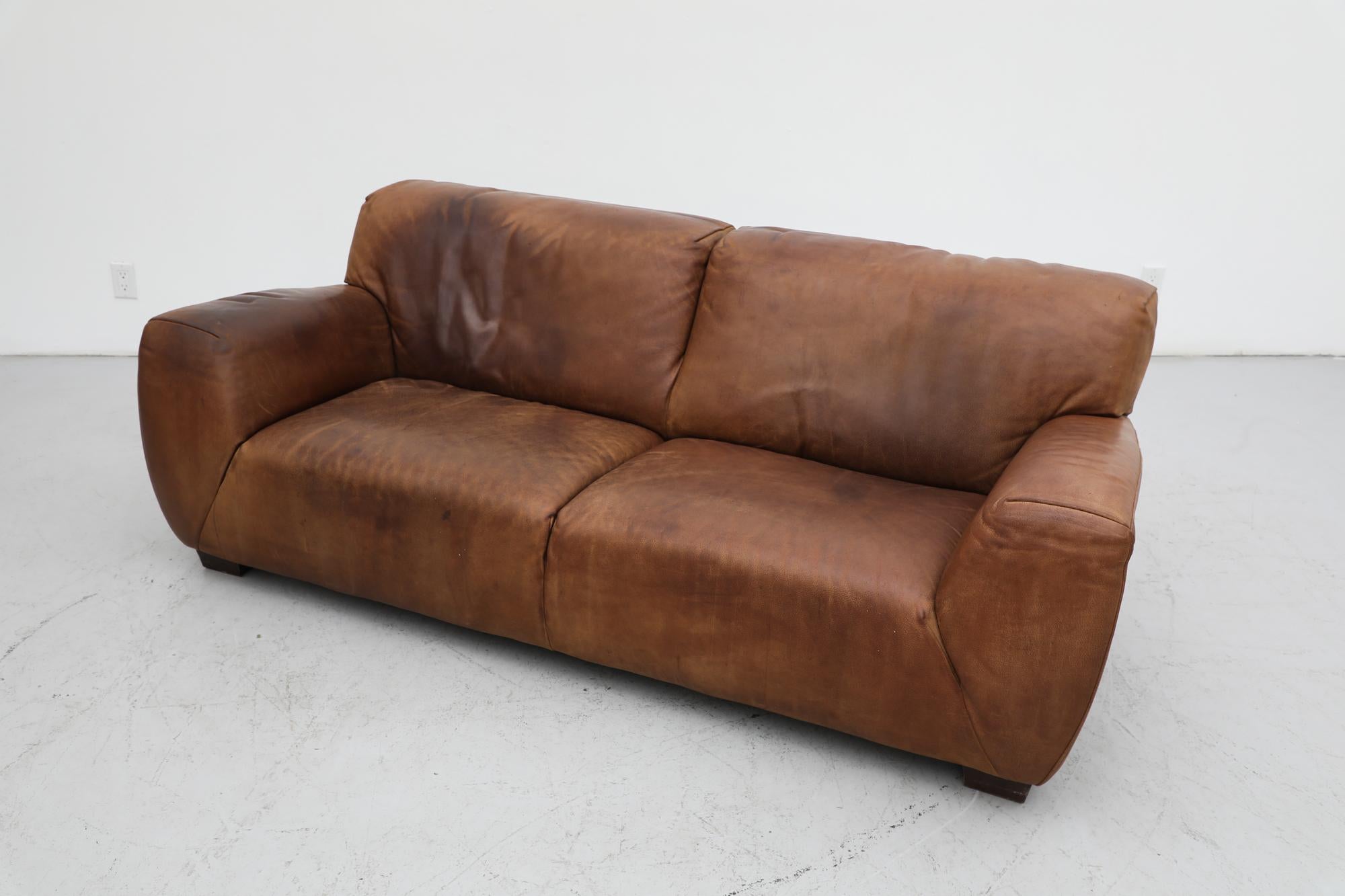 Mid-Century Molinari Italian Cognac Leather Sofa 4