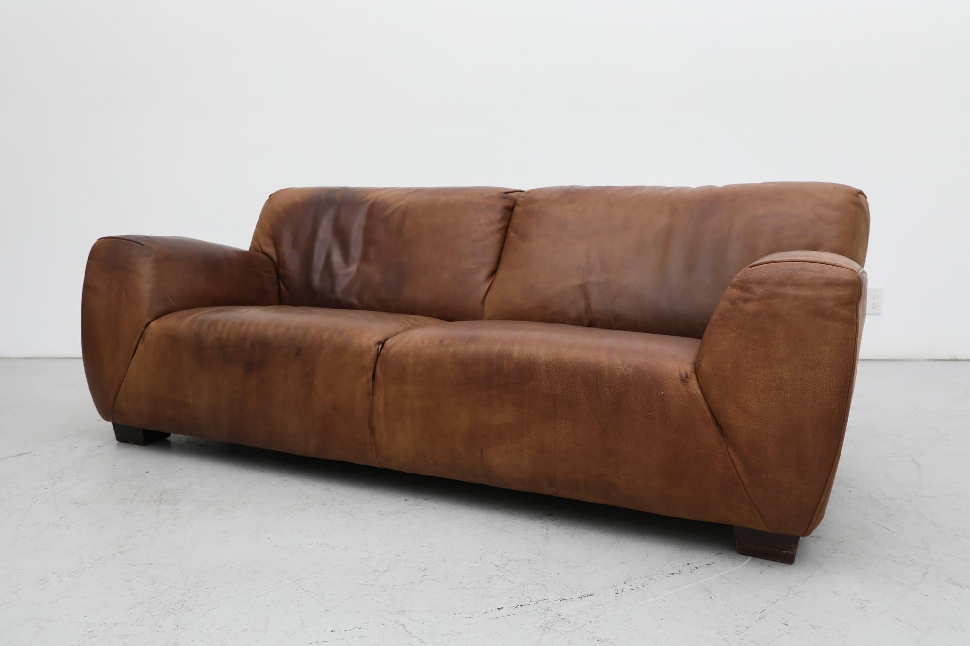 Mid-Century Molinari Italian Cognac Leather Sofa 5