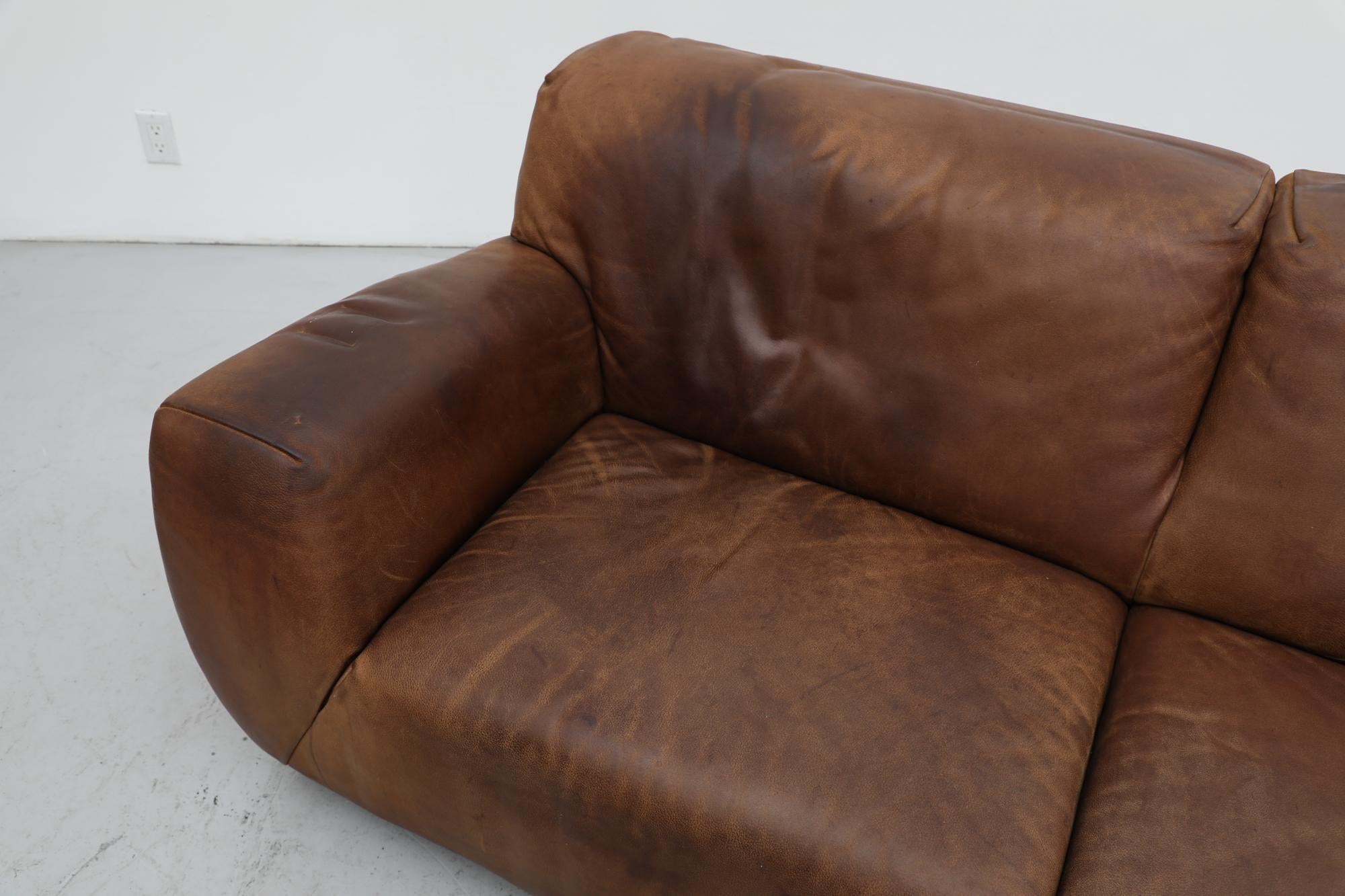 Mid-Century Molinari Italian Cognac Leather Sofa 6