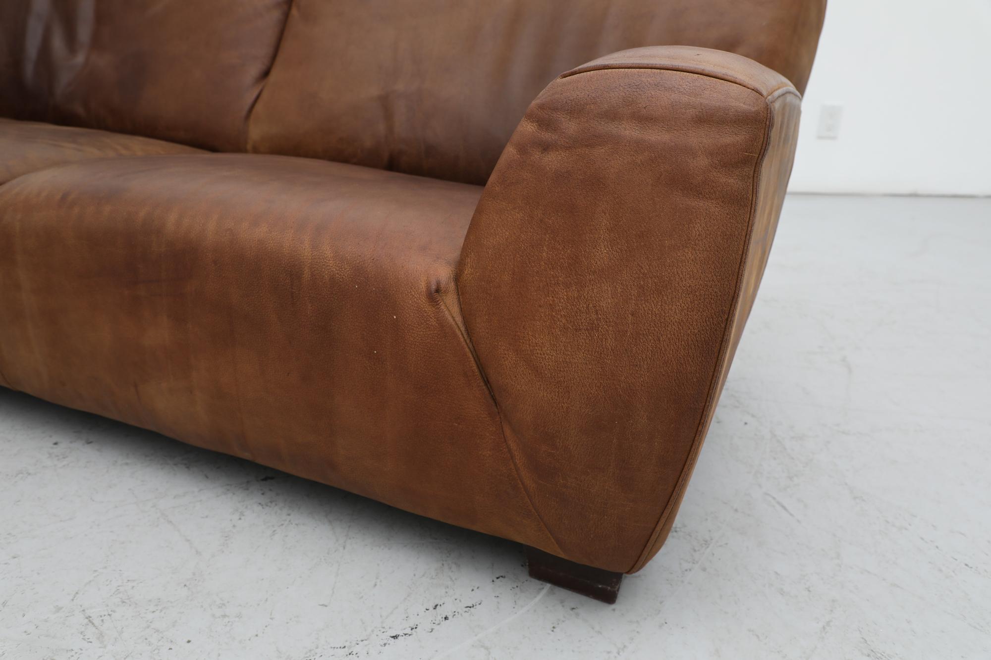 Mid-Century Molinari Italian Cognac Leather Sofa 7