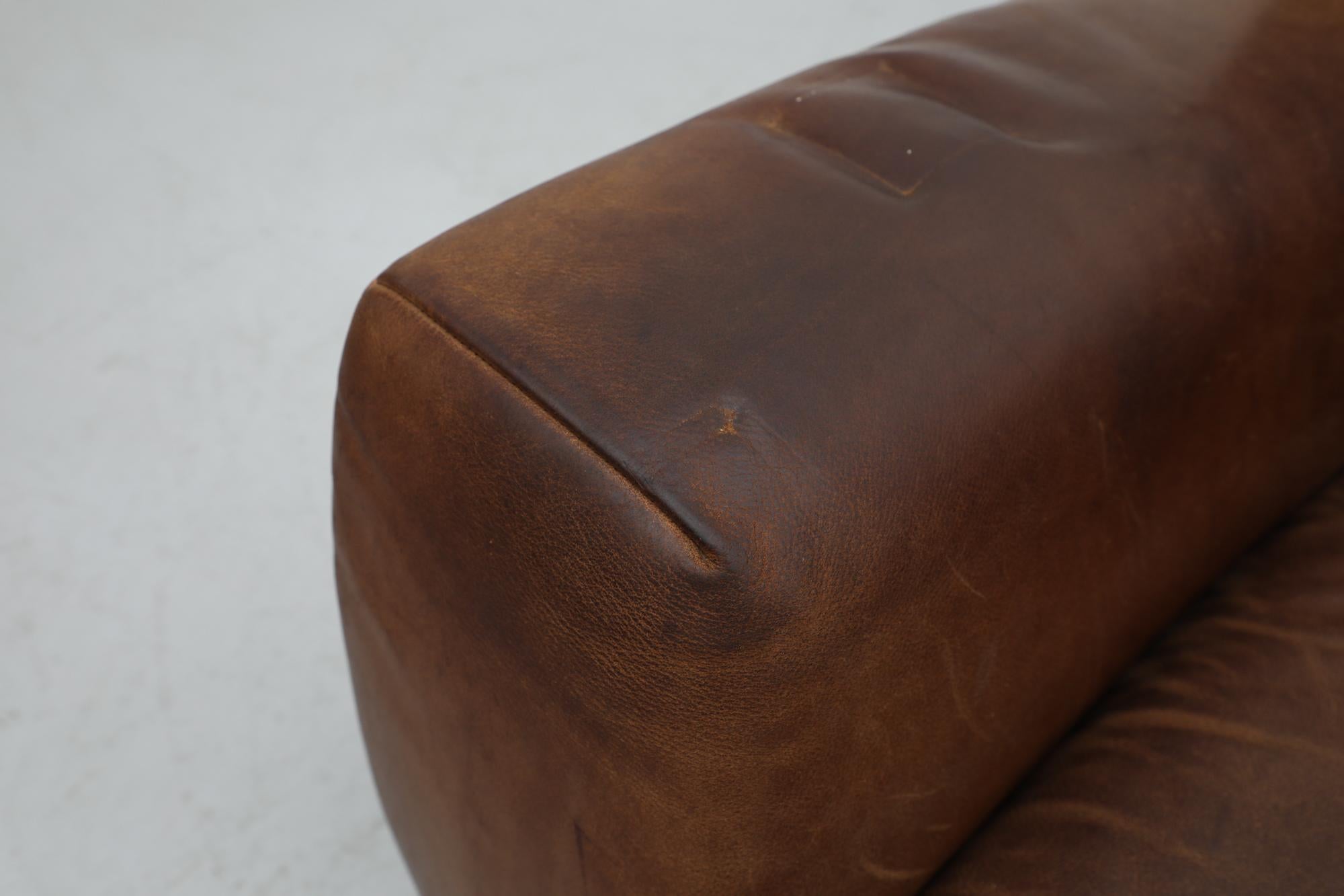 Mid-Century Molinari Italian Cognac Leather Sofa 11