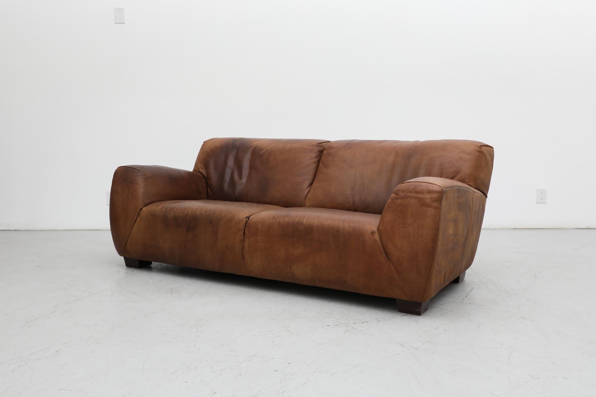 Mid-Century Molinari Italian Cognac Leather Sofa 12