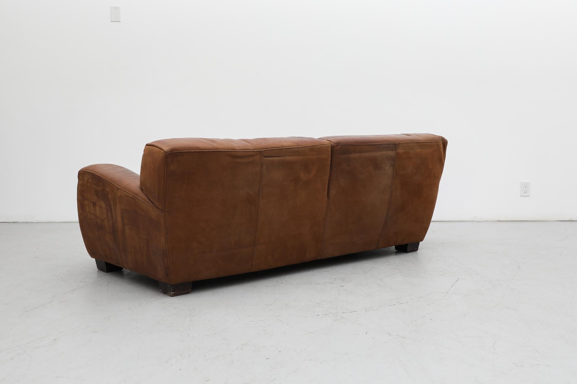 Mid-Century Modern Mid-Century Molinari Italian Cognac Leather Sofa