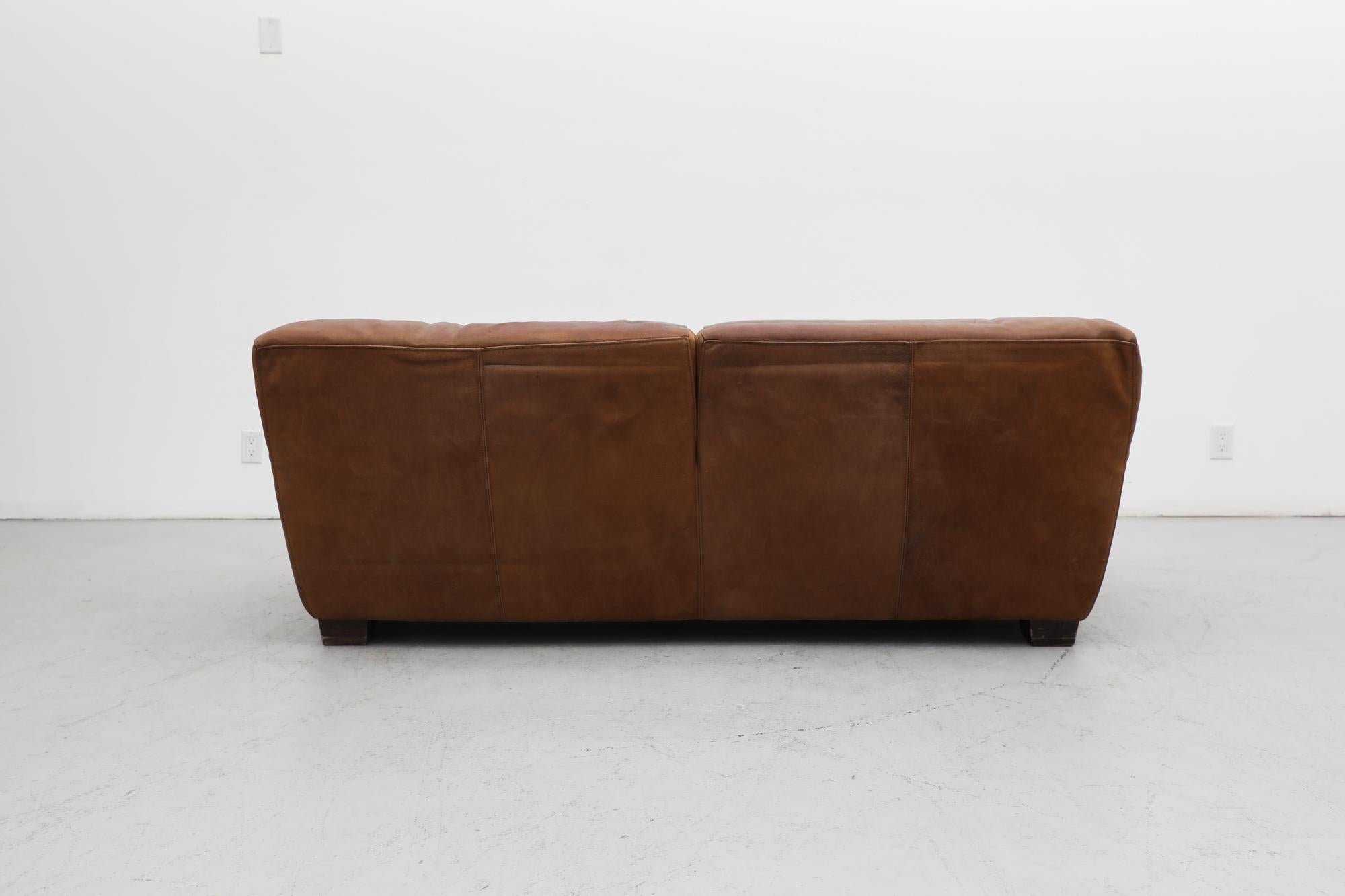 Mid-Century Molinari Italian Cognac Leather Sofa In Good Condition In Los Angeles, CA