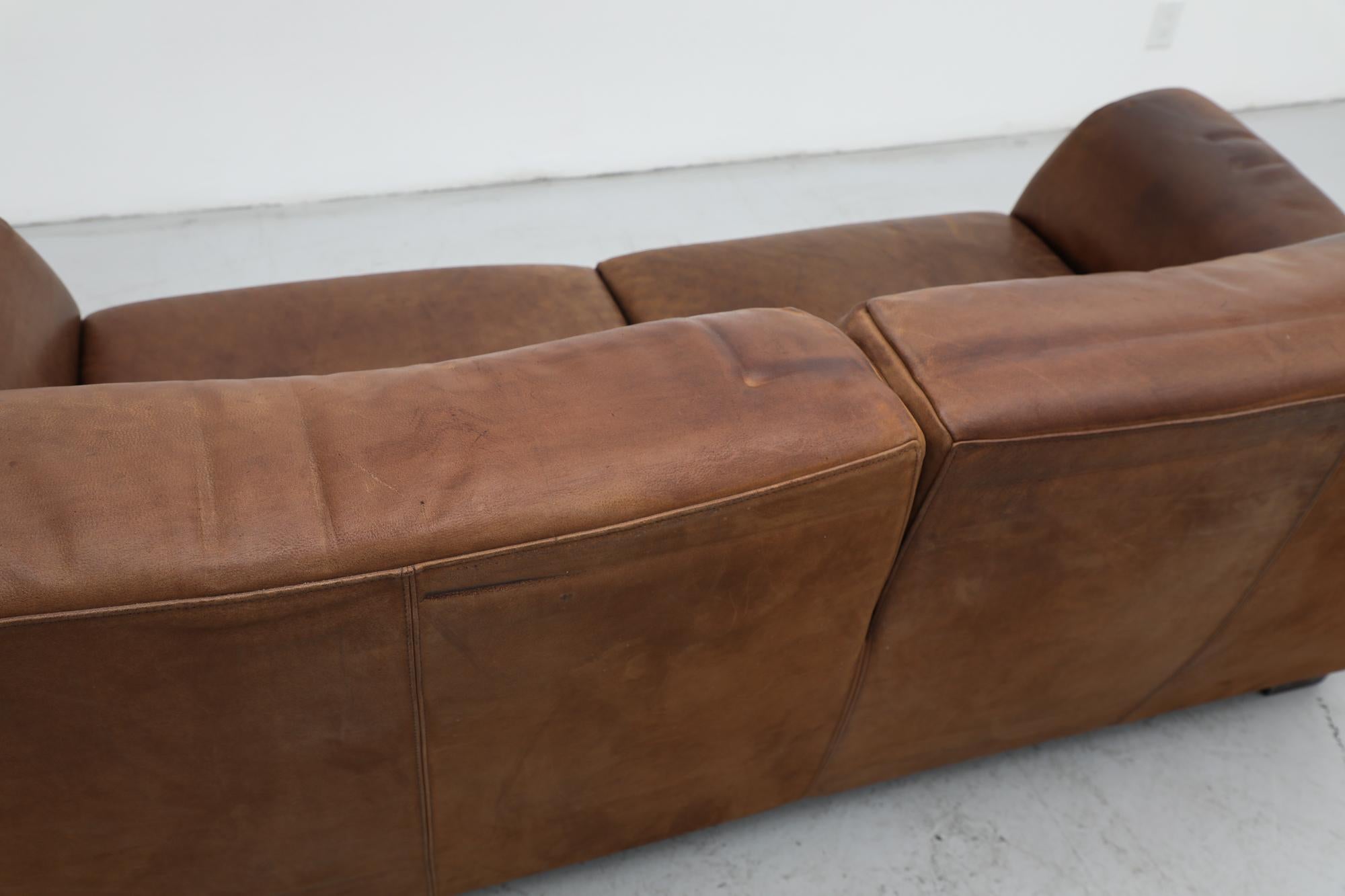 Mid-20th Century Mid-Century Molinari Italian Cognac Leather Sofa