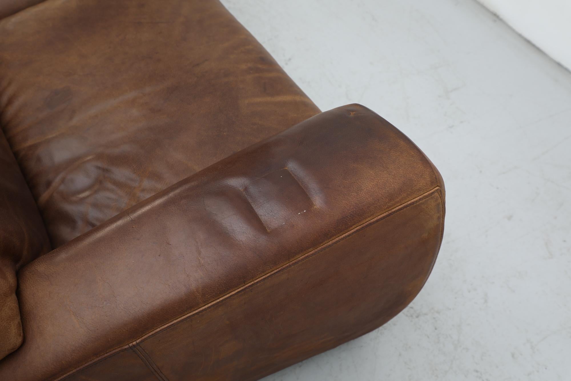 Mid-Century Molinari Italian Cognac Leather Sofa 1