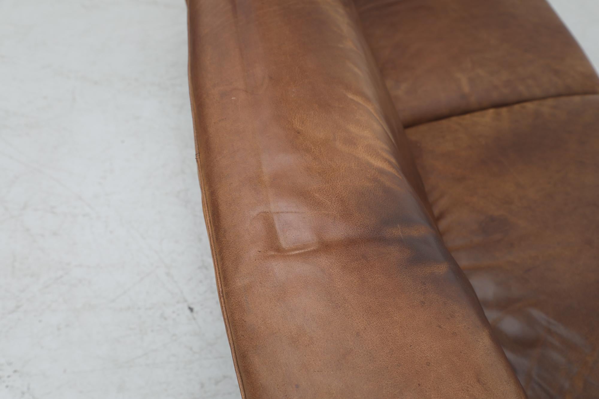 Mid-Century Molinari Italian Cognac Leather Sofa 2