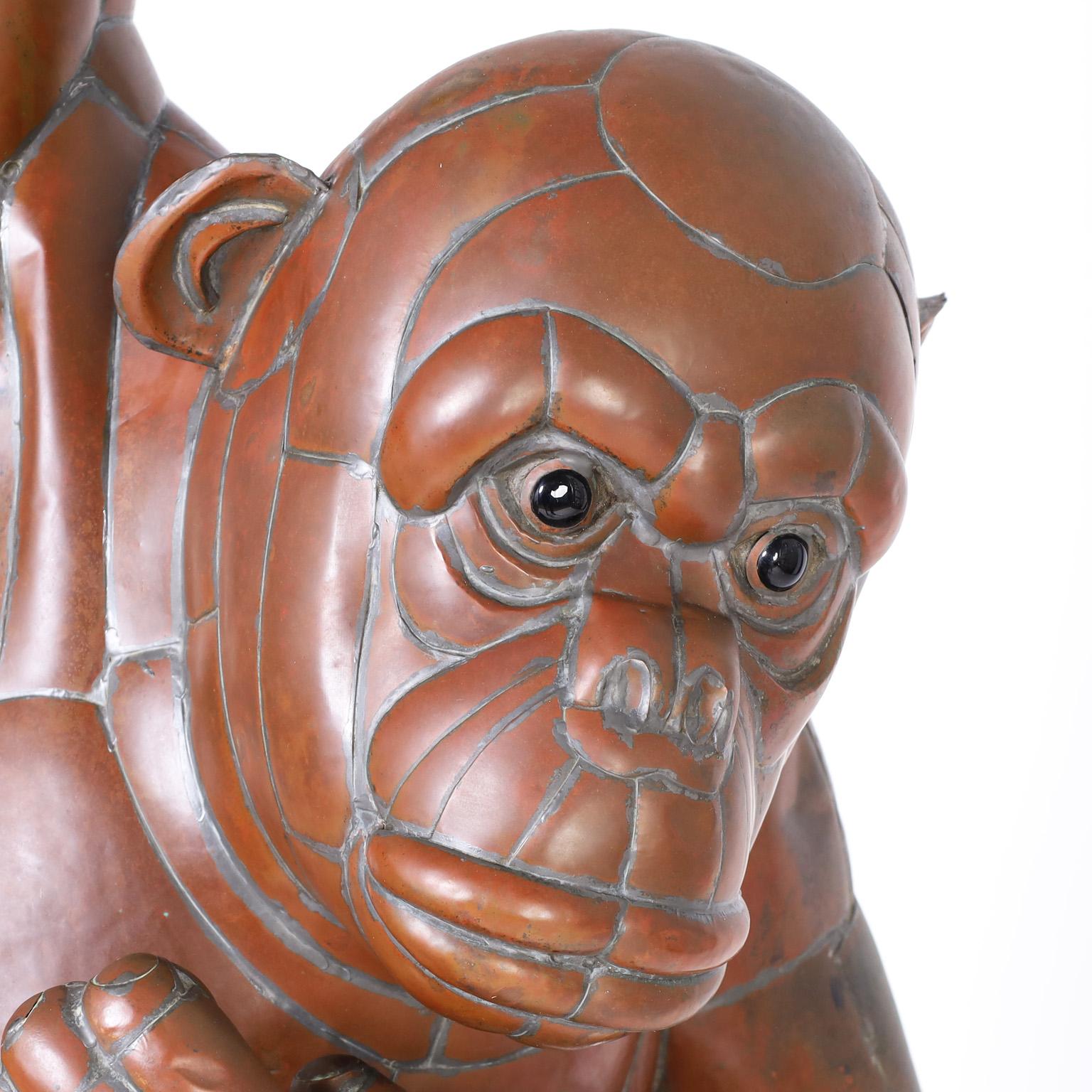 Mid Century Monkey or Chimpanzee Sculpture Signed Sergio Bustamante In Good Condition In Palm Beach, FL