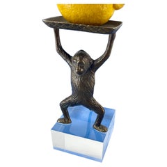 Used Midcentury Monkey Statue Tray on Lucite Base Stand