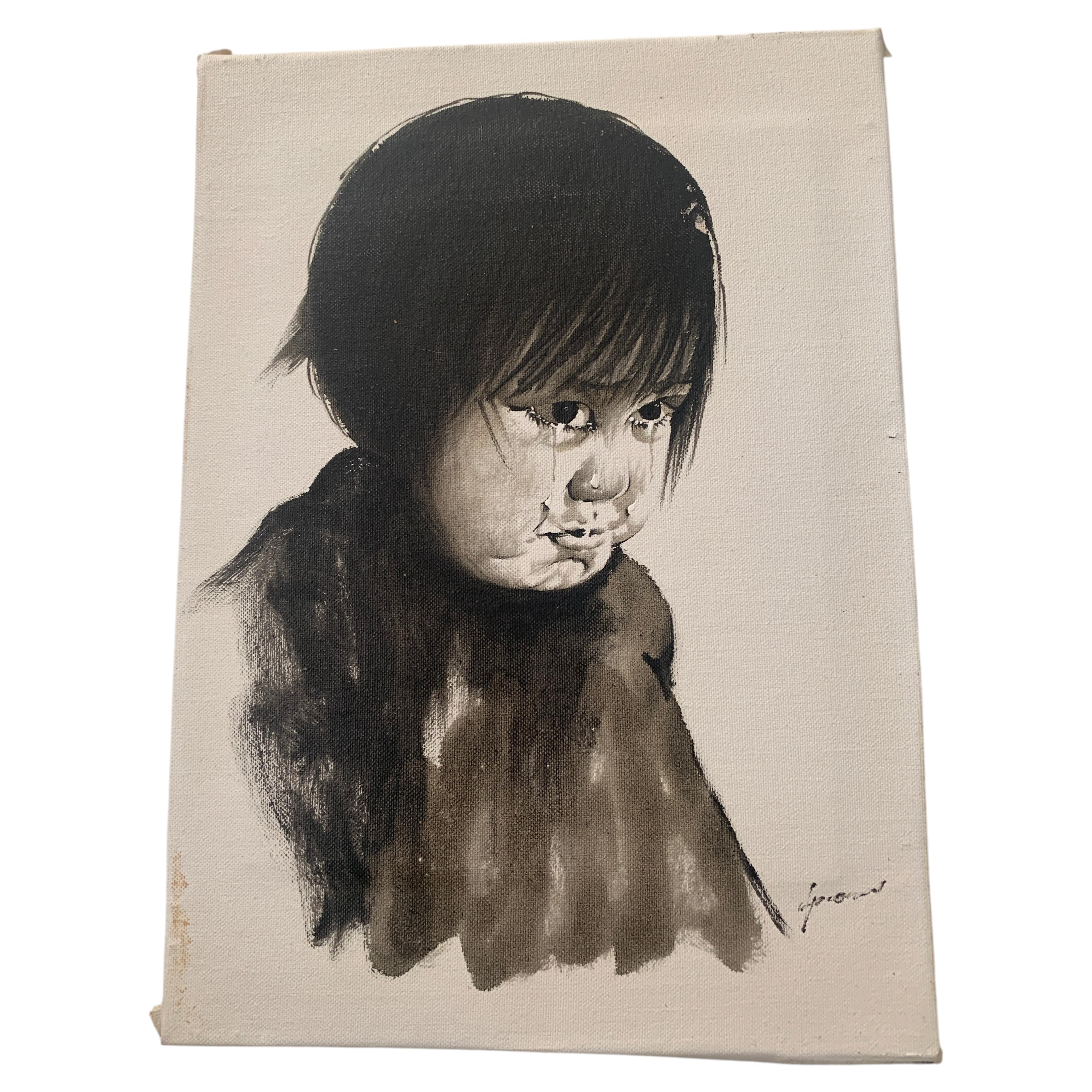 Mid-Century Monochromatic Inuit Folk Art Portrait of an Arctic Child, 1960's