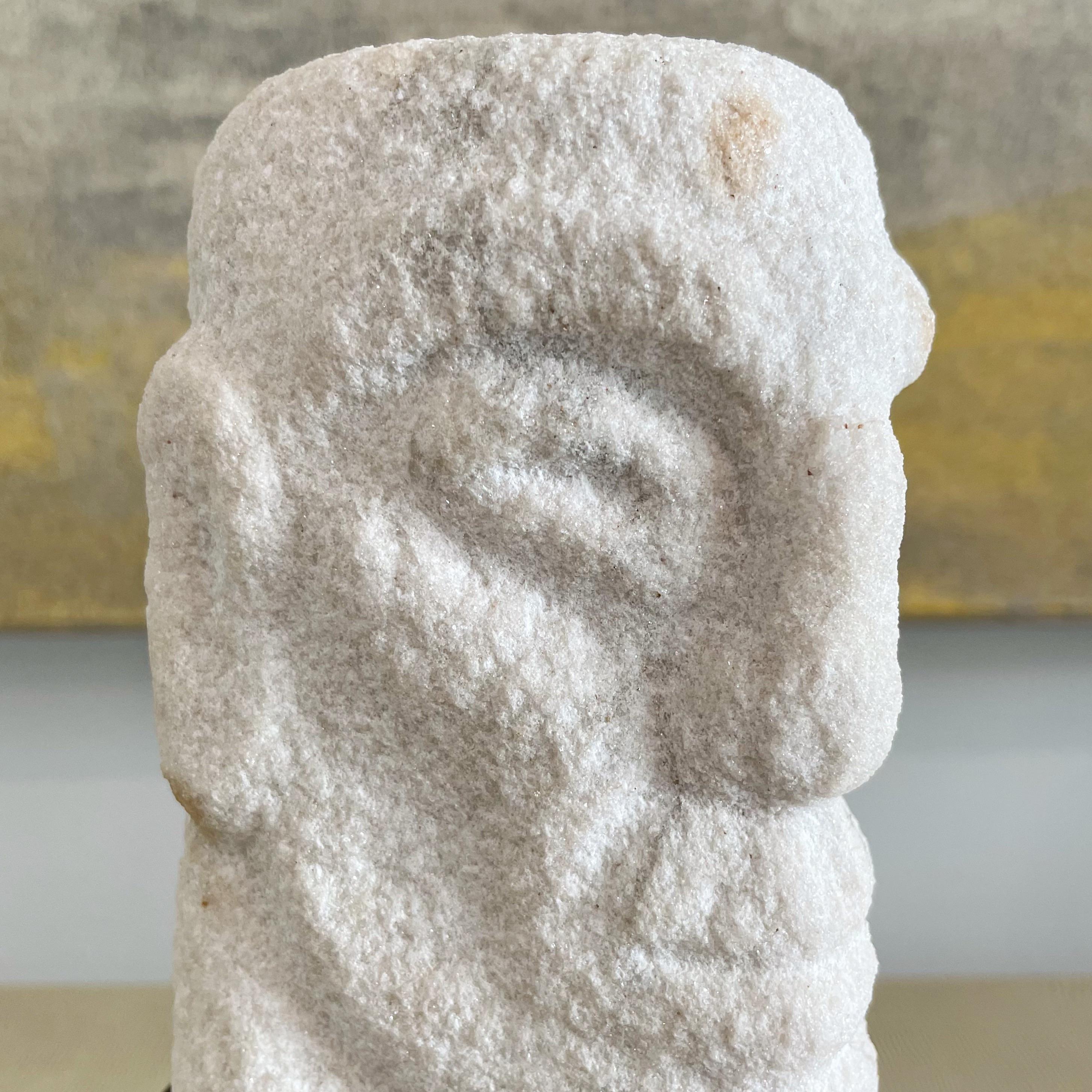 Mid Century Monolithic White Marble Head Sculpture on Wood Plinth Base Signed Ta In Good Condition In West Palm Beach, FL