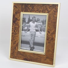 Mid Century Montagnani Italy Metal and Walnut Wood Picture Frame