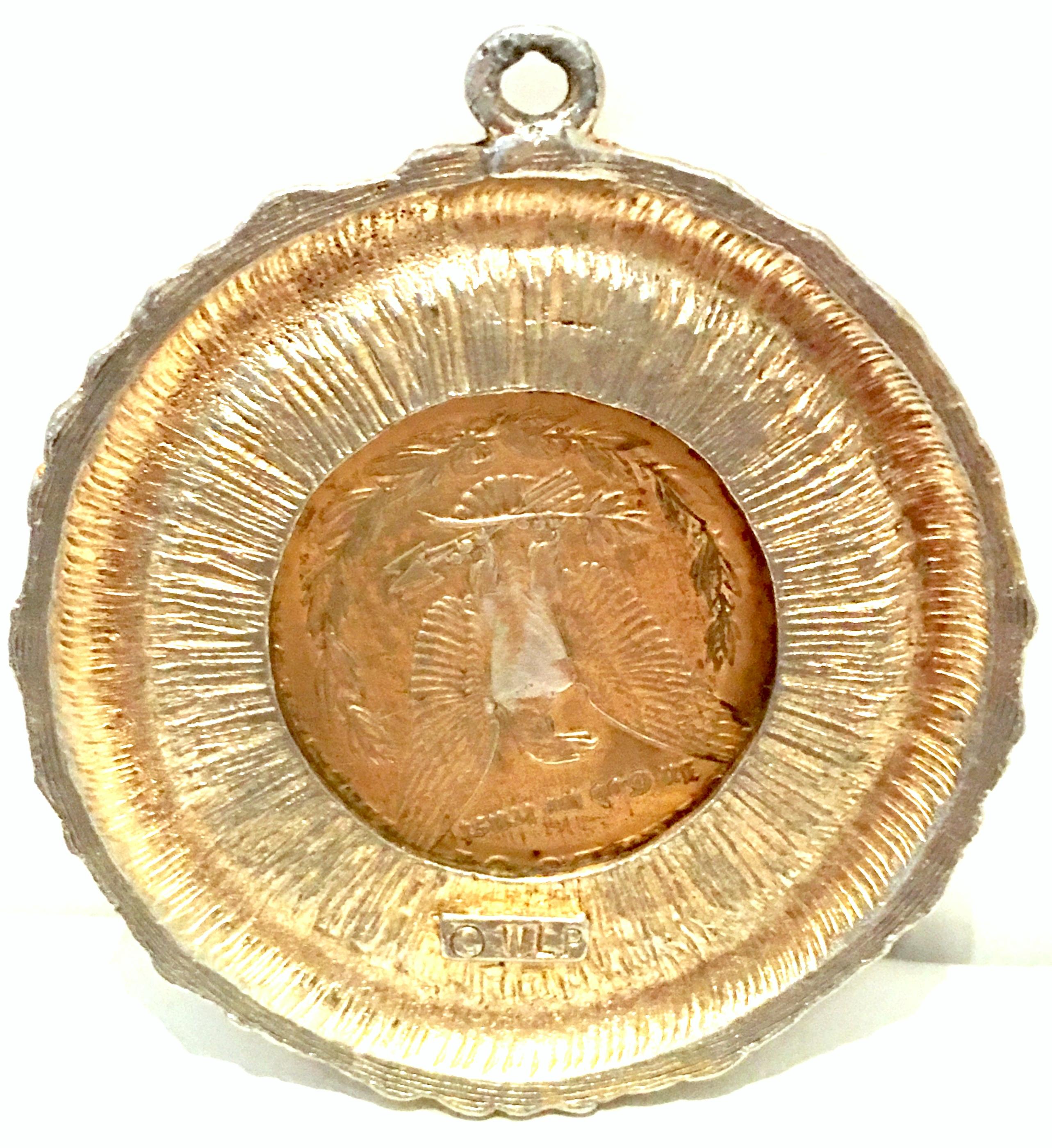 Mid-Century Monumental 1921 Gold Plate Silver US Morgan Dollar Necklace Pendant  For Sale 4