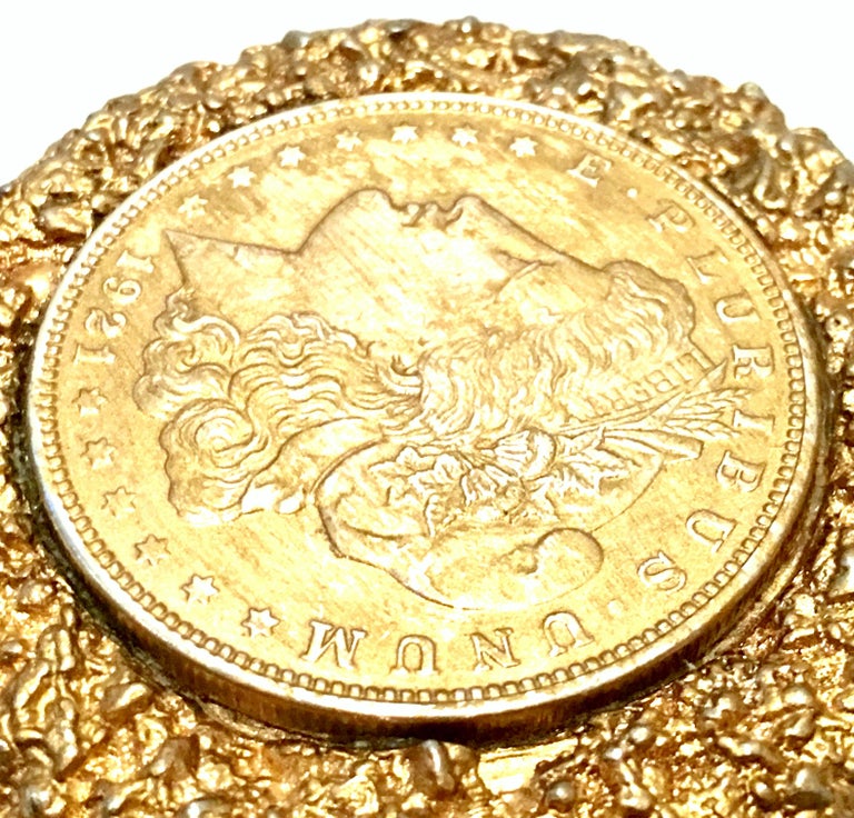 Mid-Century Monumental 1921 Gold Plate Silver US Morgan Dollar Necklace Pendant  For Sale 2